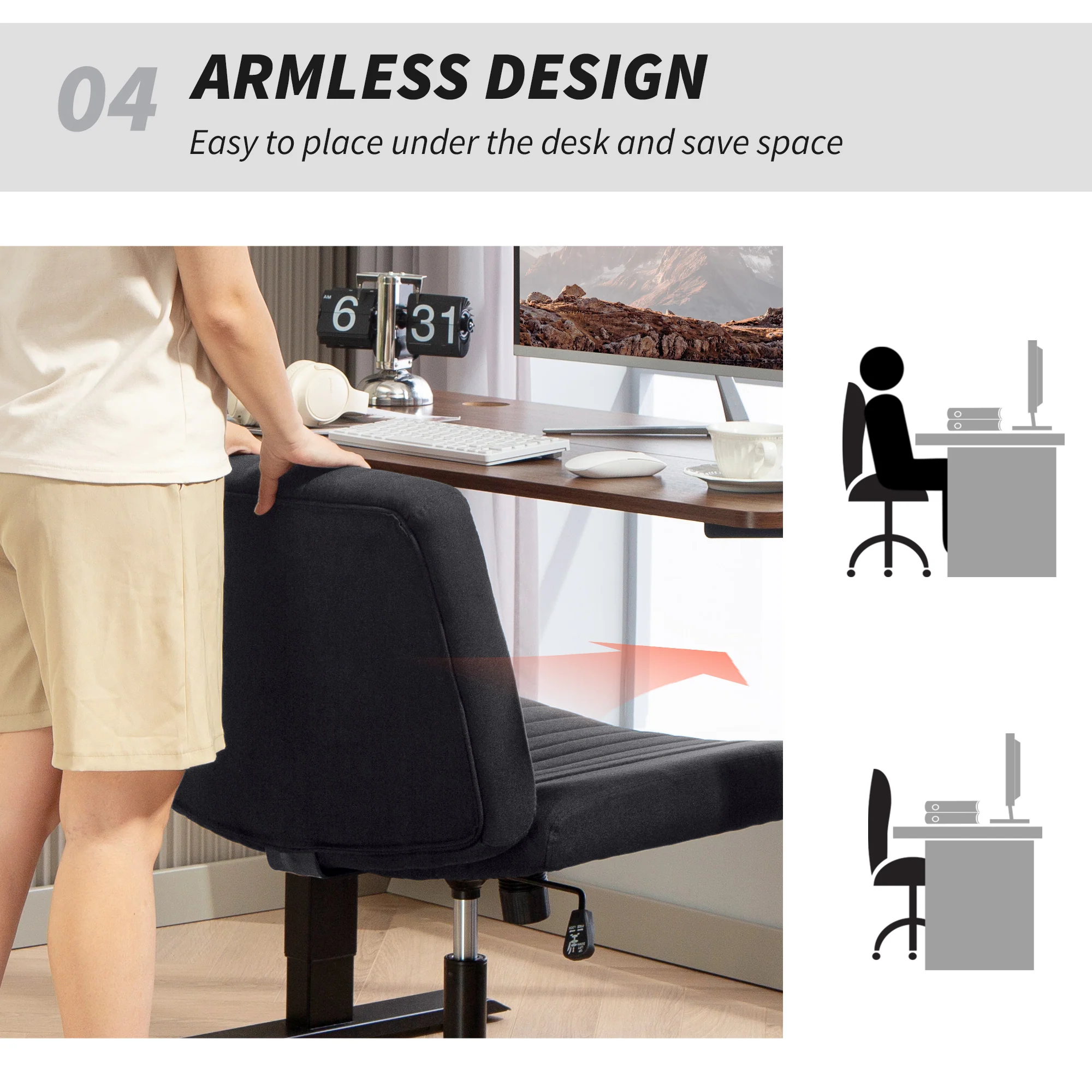 HOMCOM Linen Criss Cross Legged Office Chair With Tilt Function - Image 7