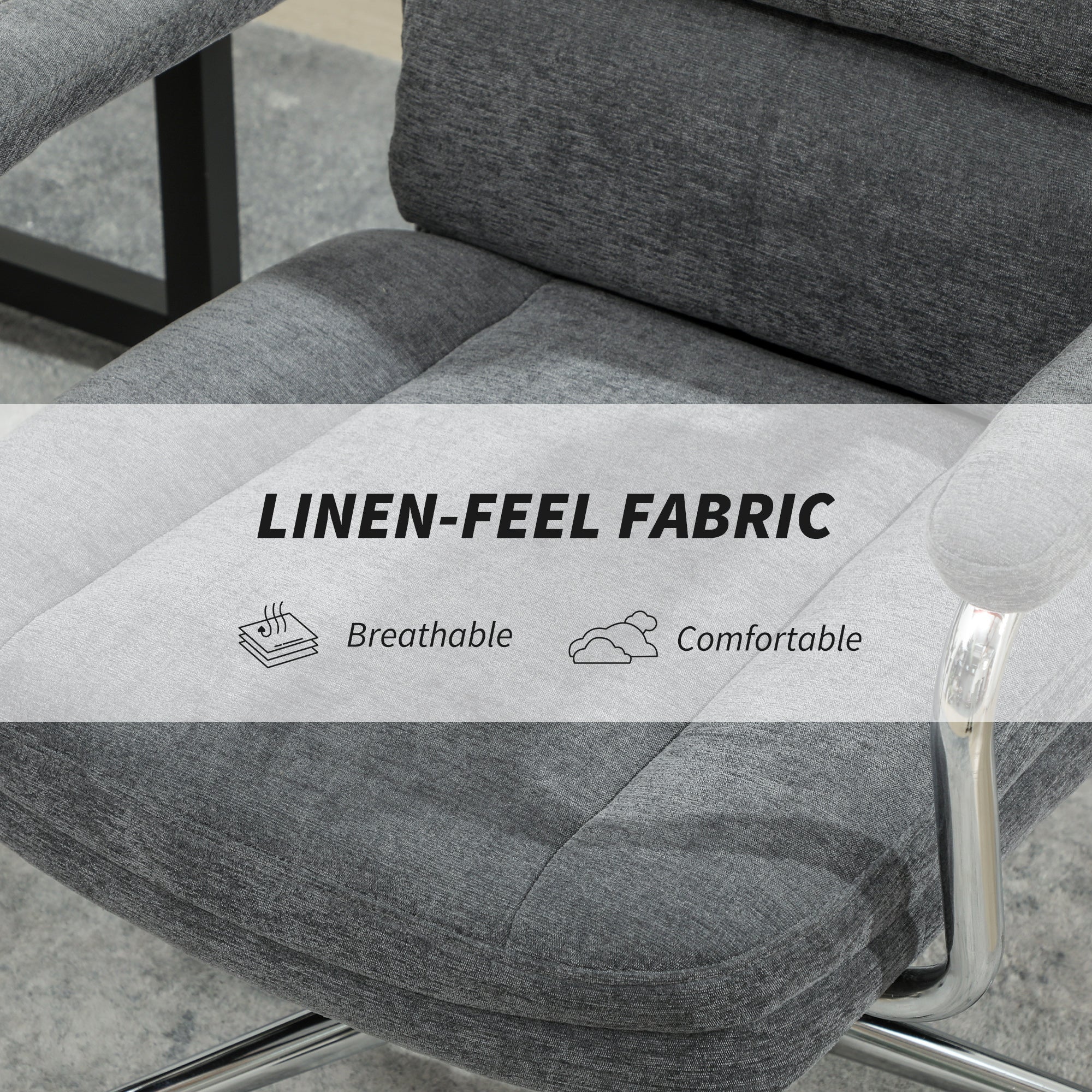 HOMCOM Linen Fabric Office Desk Chair With Tilt Function, Charcoal Grey - Image 6