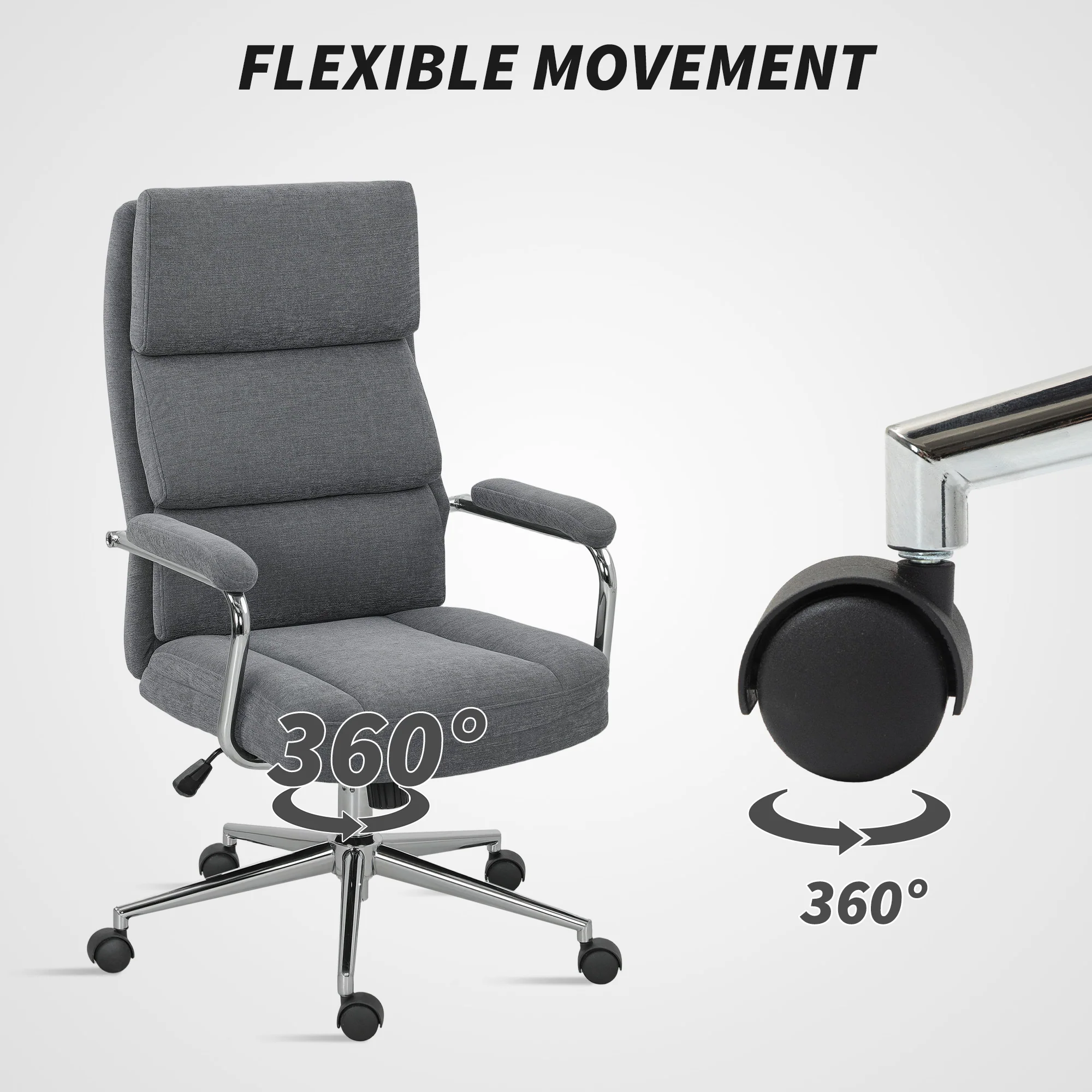 HOMCOM Linen Fabric Office Desk Chair With Tilt Function, Charcoal Grey - Image 9