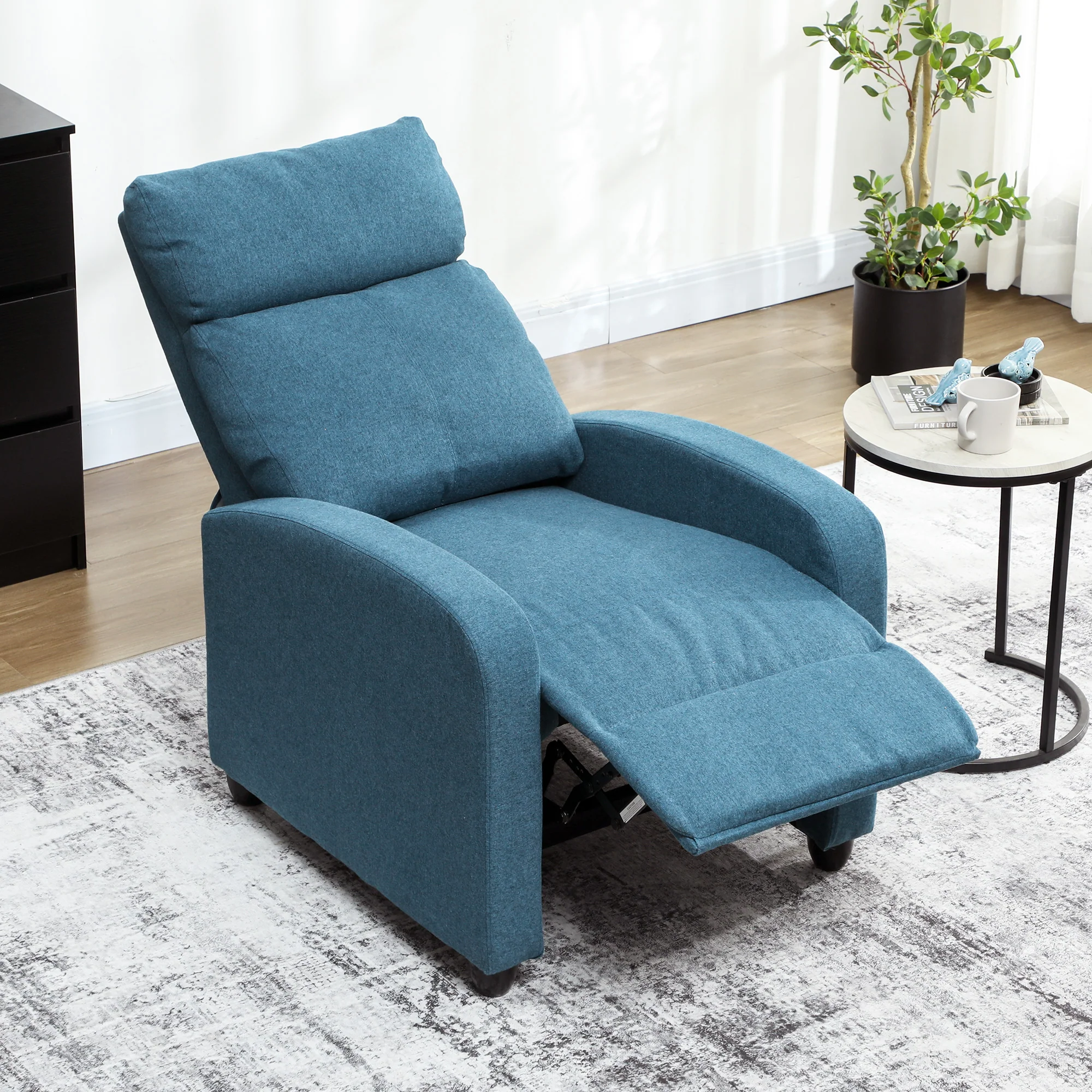 HOMCOM Linen Fabric Reclining Chair With Padded Seat, Blue - Image 8