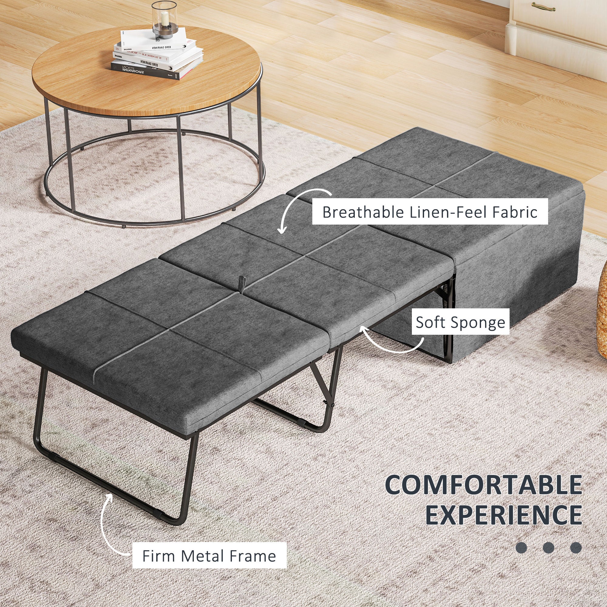 HOMCOM Linen Foldable Guest Bed Dust Cover And Metal Frame, 69 X 181.5 Cm - Image 3