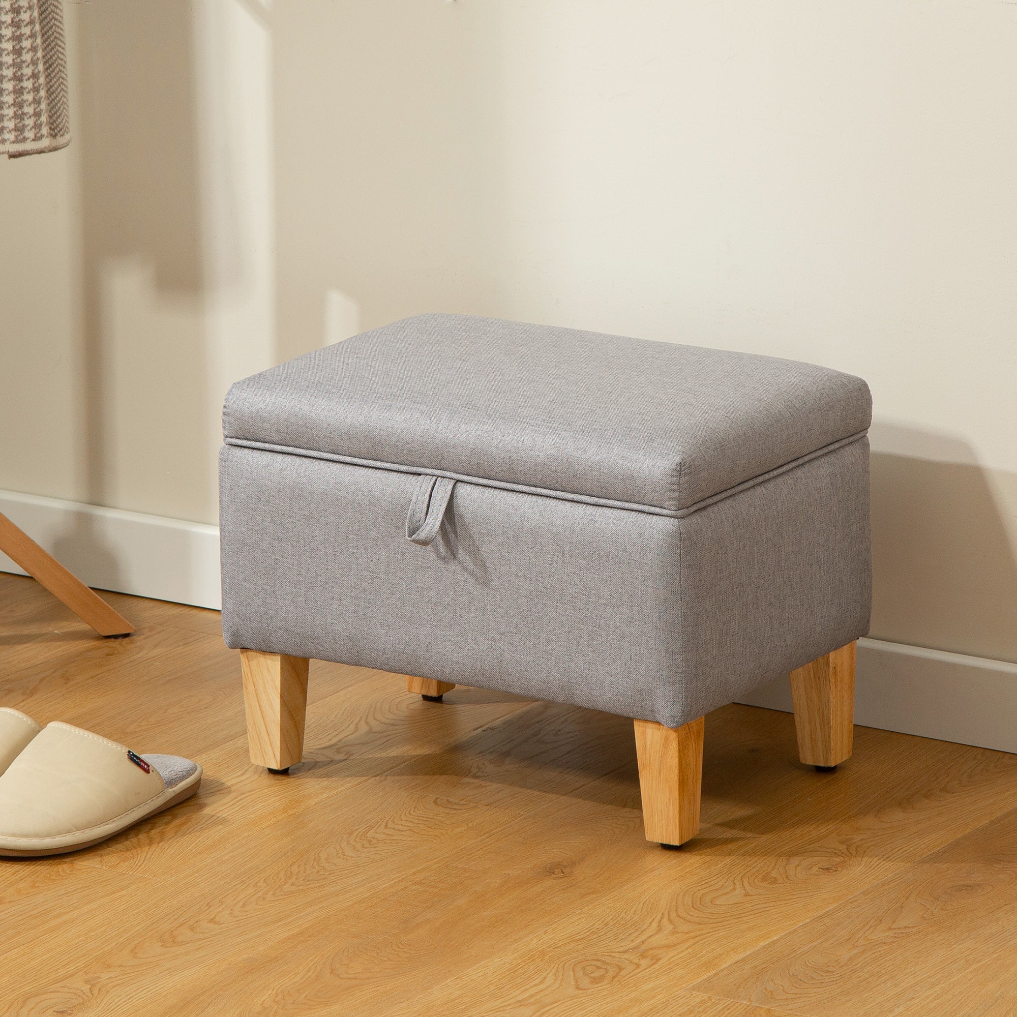 HOMCOM Linen Storage Ottoman Storage Box With Rubberwood Legs - Image 11