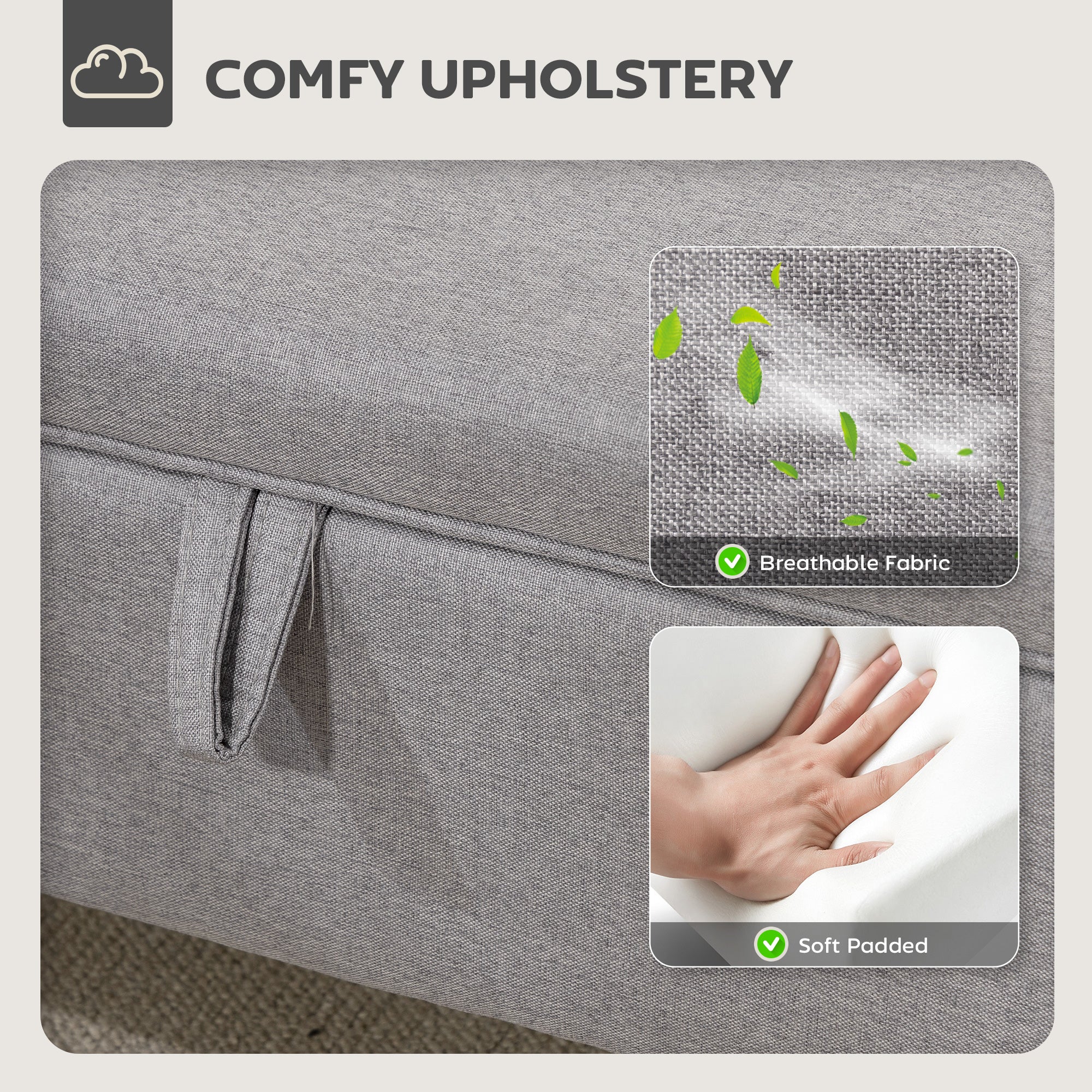 HOMCOM Linen Storage Ottoman Storage Box With Rubberwood Legs - Image 13