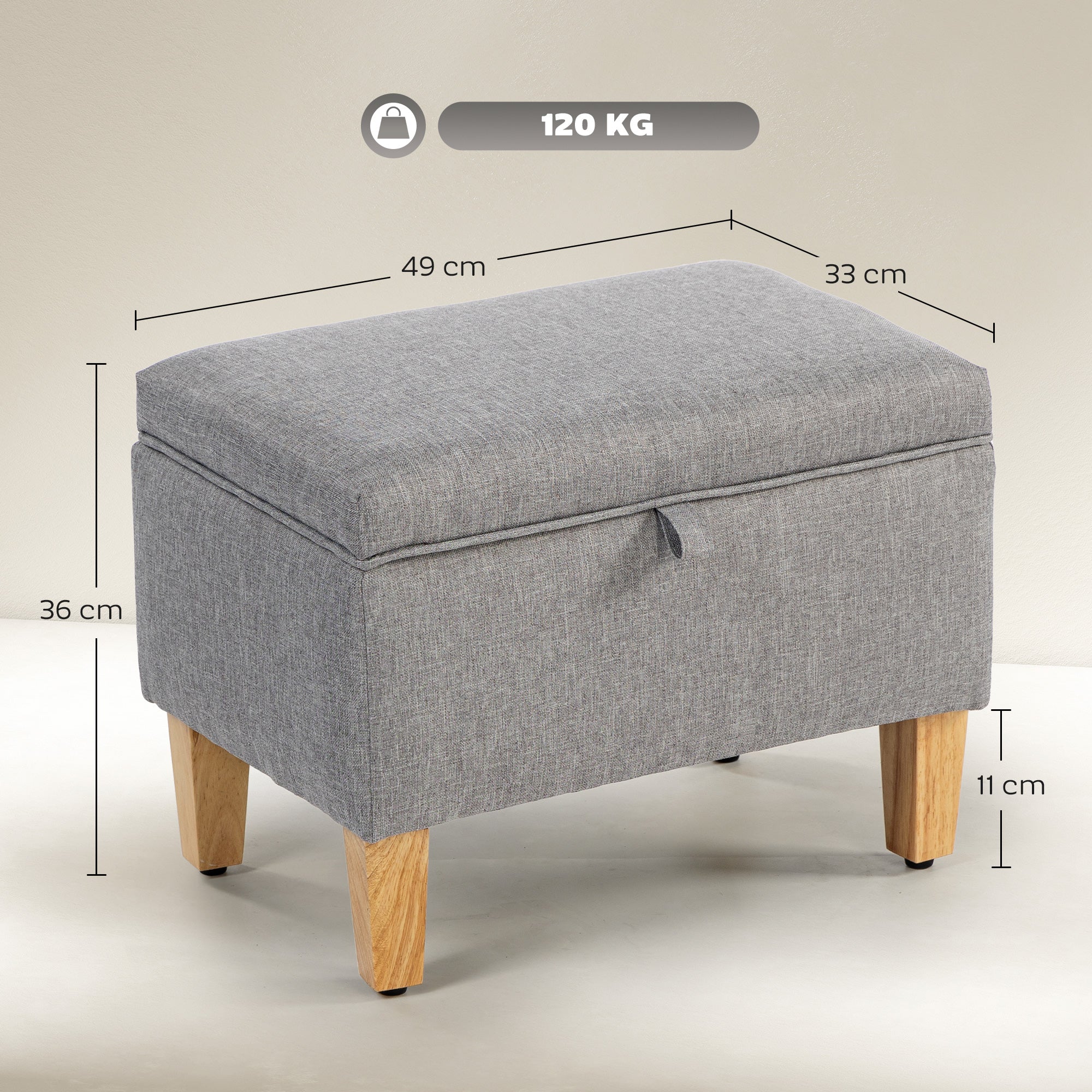 HOMCOM Linen Storage Ottoman Storage Box With Rubberwood Legs - Image 14