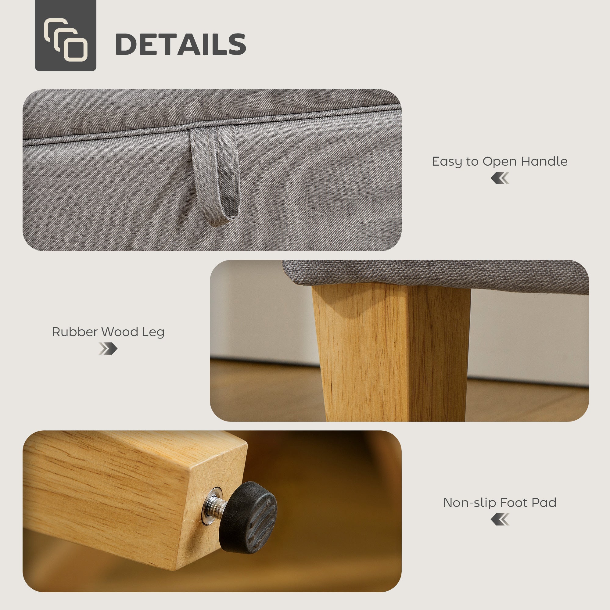 HOMCOM Linen Storage Ottoman Storage Box With Rubberwood Legs - Image 15