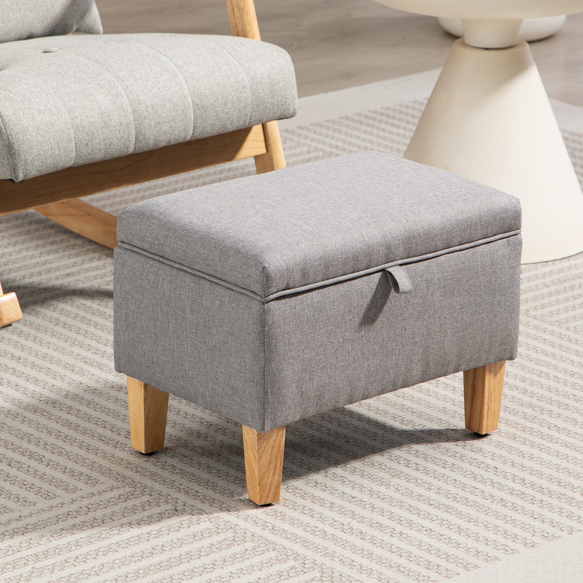 HOMCOM Linen Storage Ottoman Storage Box With Rubberwood Legs - Image 16