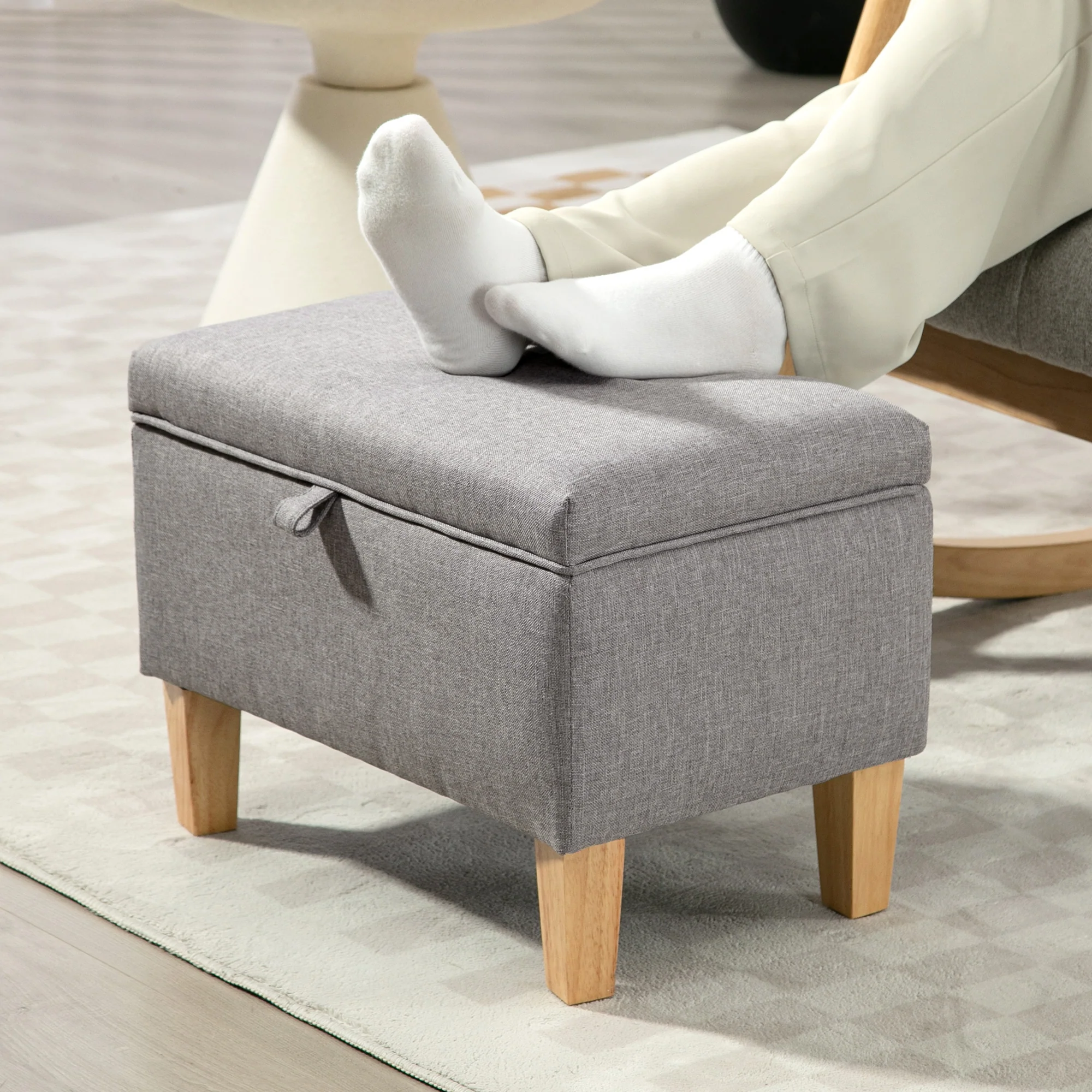 HOMCOM Linen Storage Ottoman Storage Box With Rubberwood Legs - Image 17