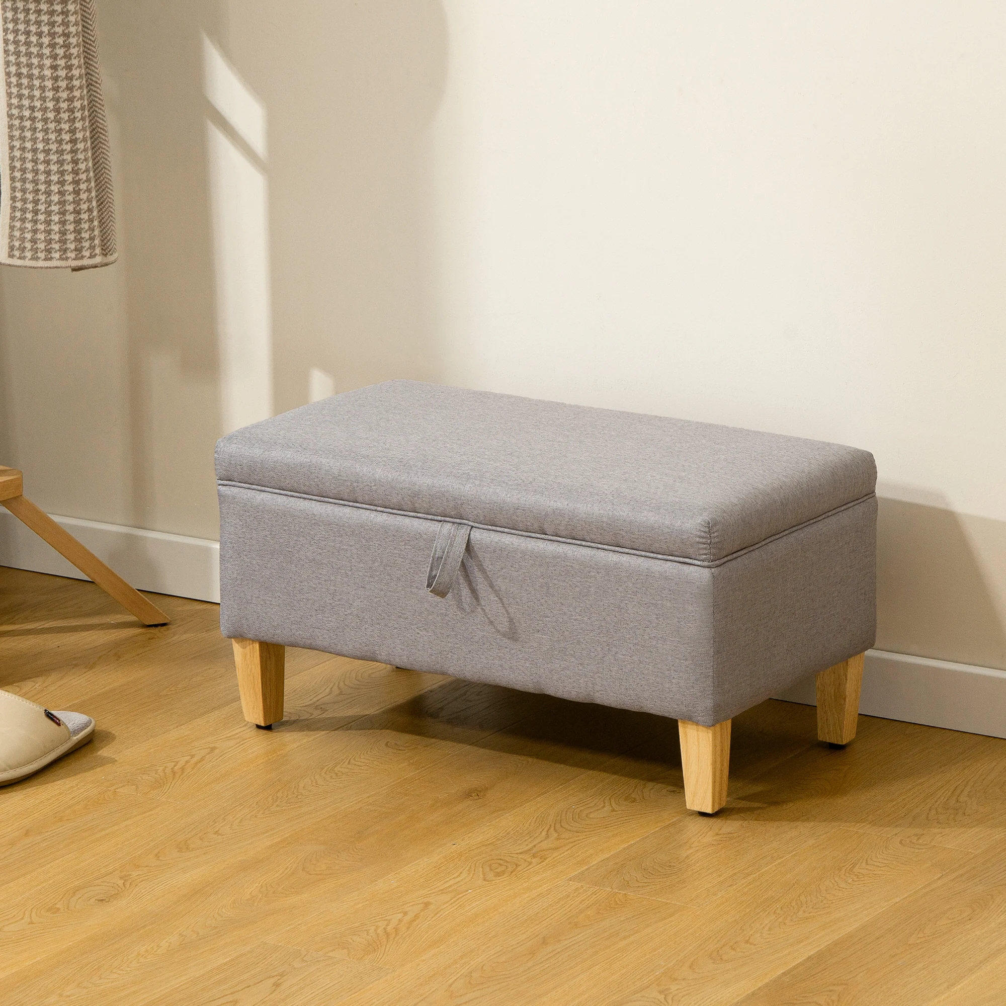 HOMCOM Linen Storage Ottoman Storage Box With Rubberwood Legs - Image 2
