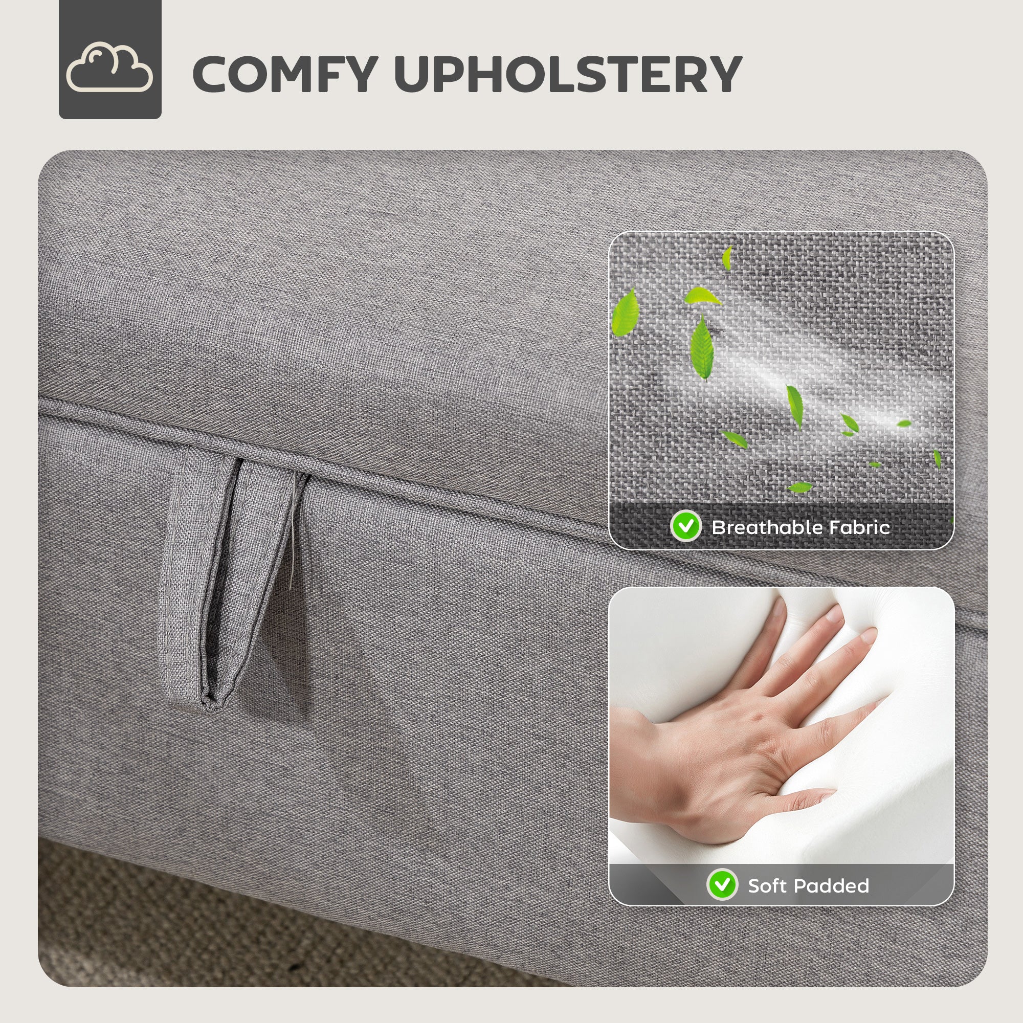 HOMCOM Linen Storage Ottoman Storage Box With Rubberwood Legs - Image 4