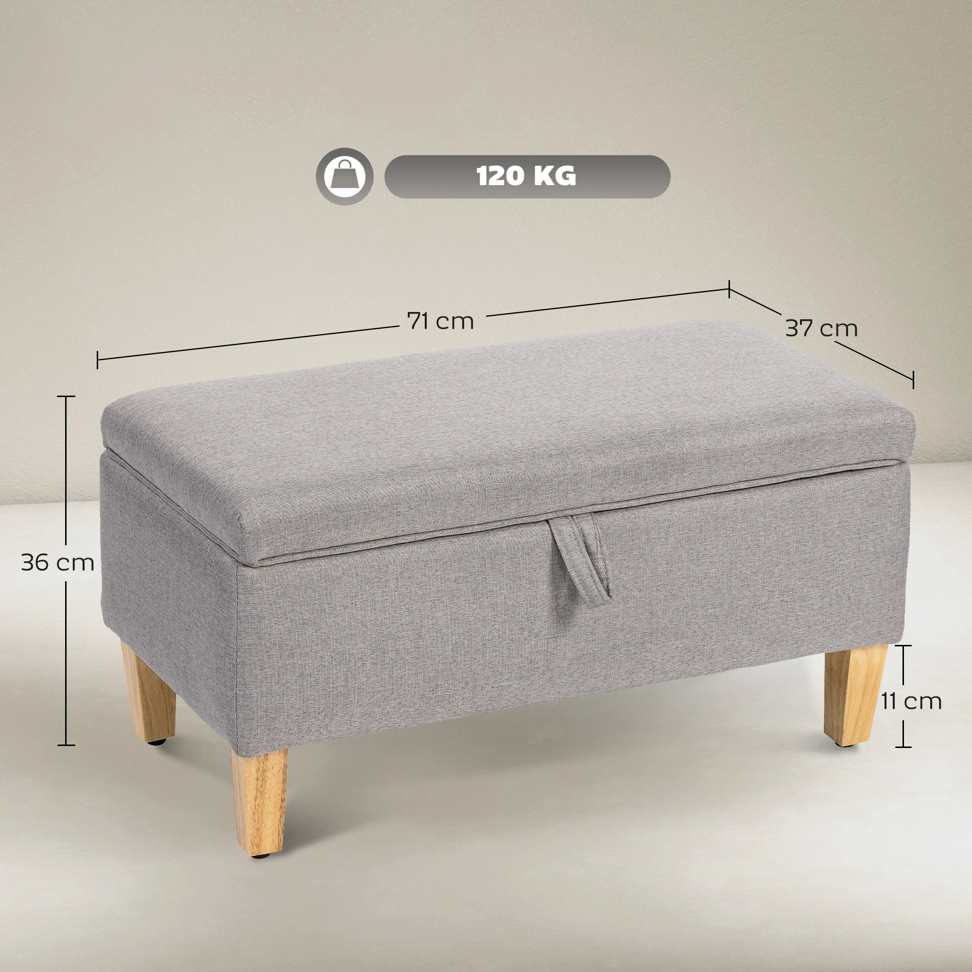HOMCOM Linen Storage Ottoman Storage Box With Rubberwood Legs - Image 5