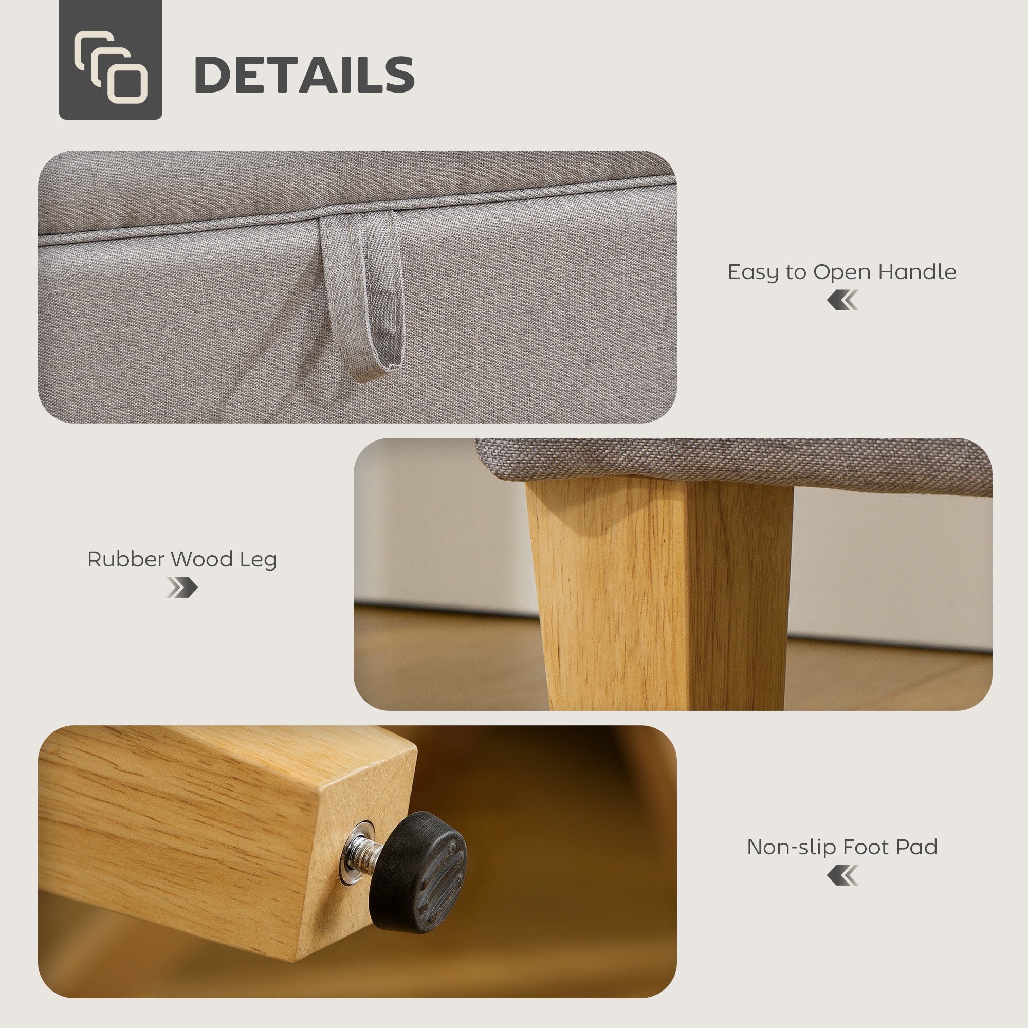 HOMCOM Linen Storage Ottoman Storage Box With Rubberwood Legs - Image 6