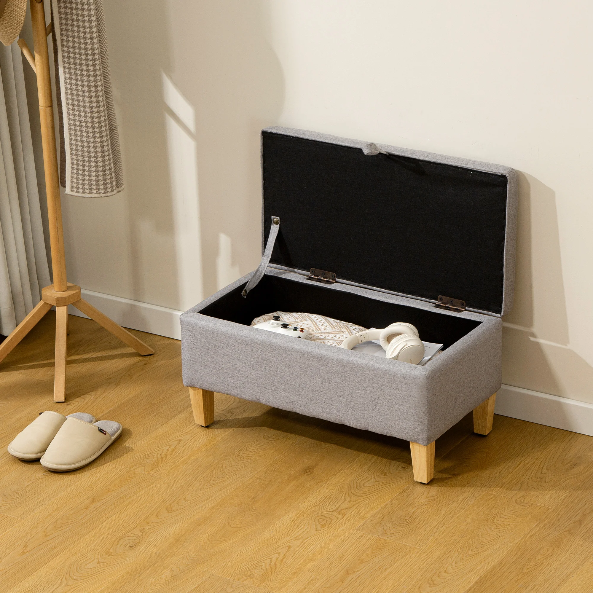 HOMCOM Linen Storage Ottoman Storage Box With Rubberwood Legs - Image 7