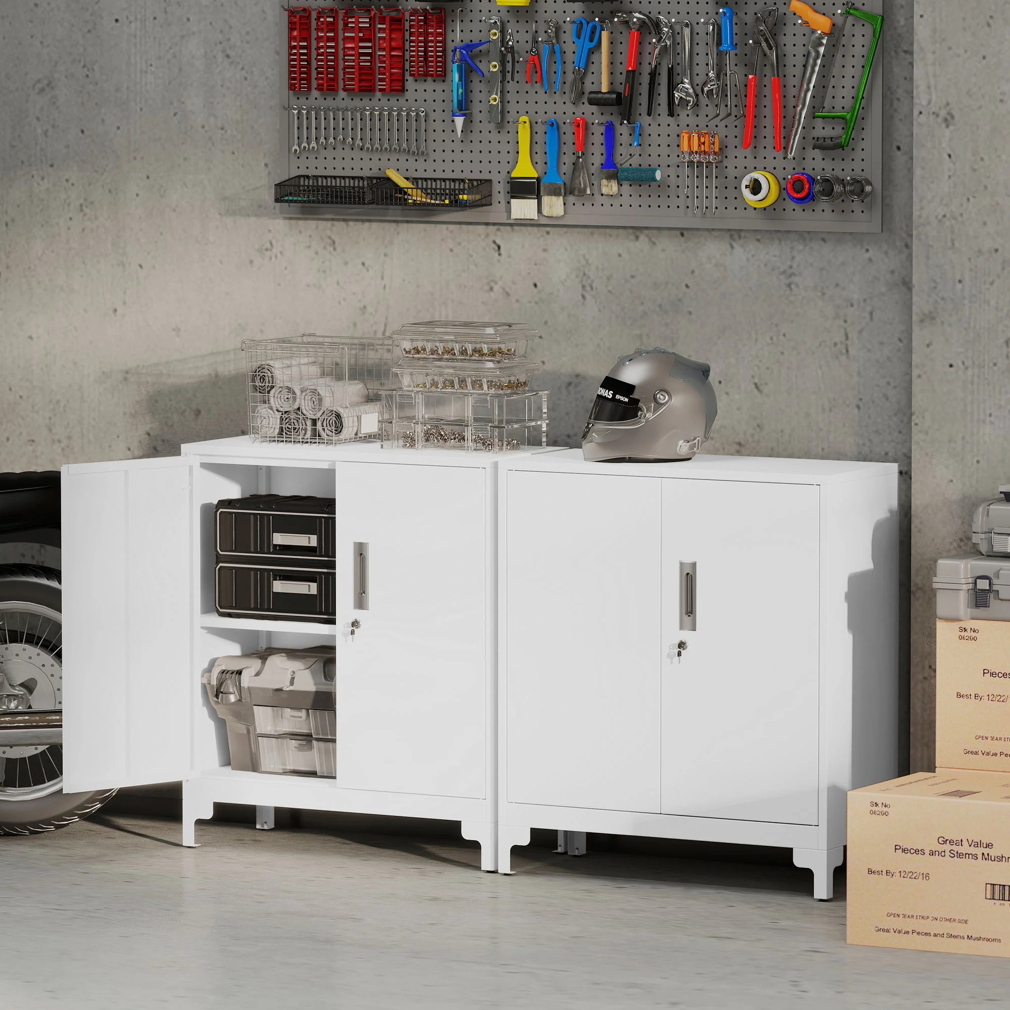HOMCOM Lockable Metal Filing Cabinet, 2-Tier Storage Cupboard, White - Image 7