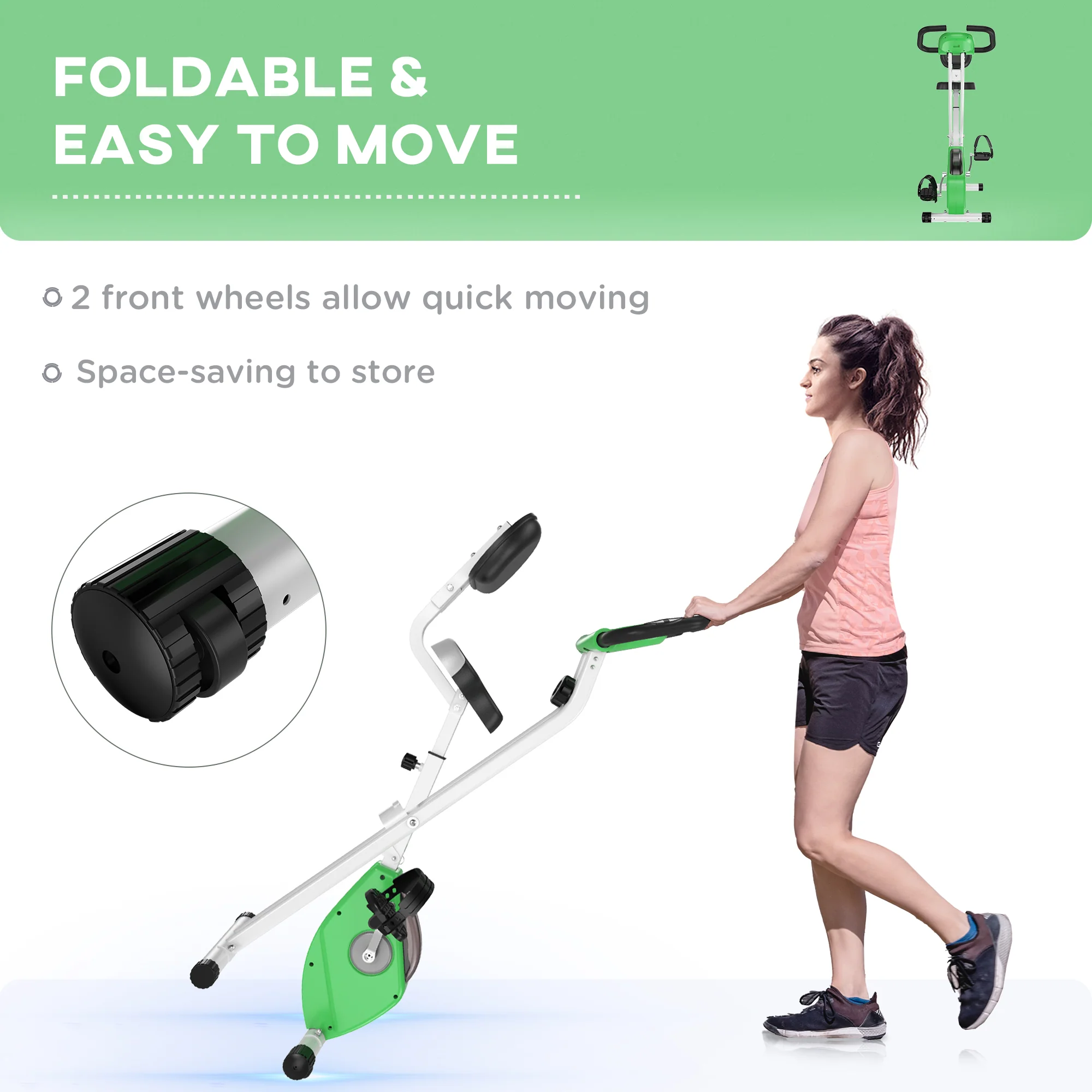 HOMCOM Magnetic Resistance Exercise Bike Foldable LCD Adjustable Seat Green - Image 7