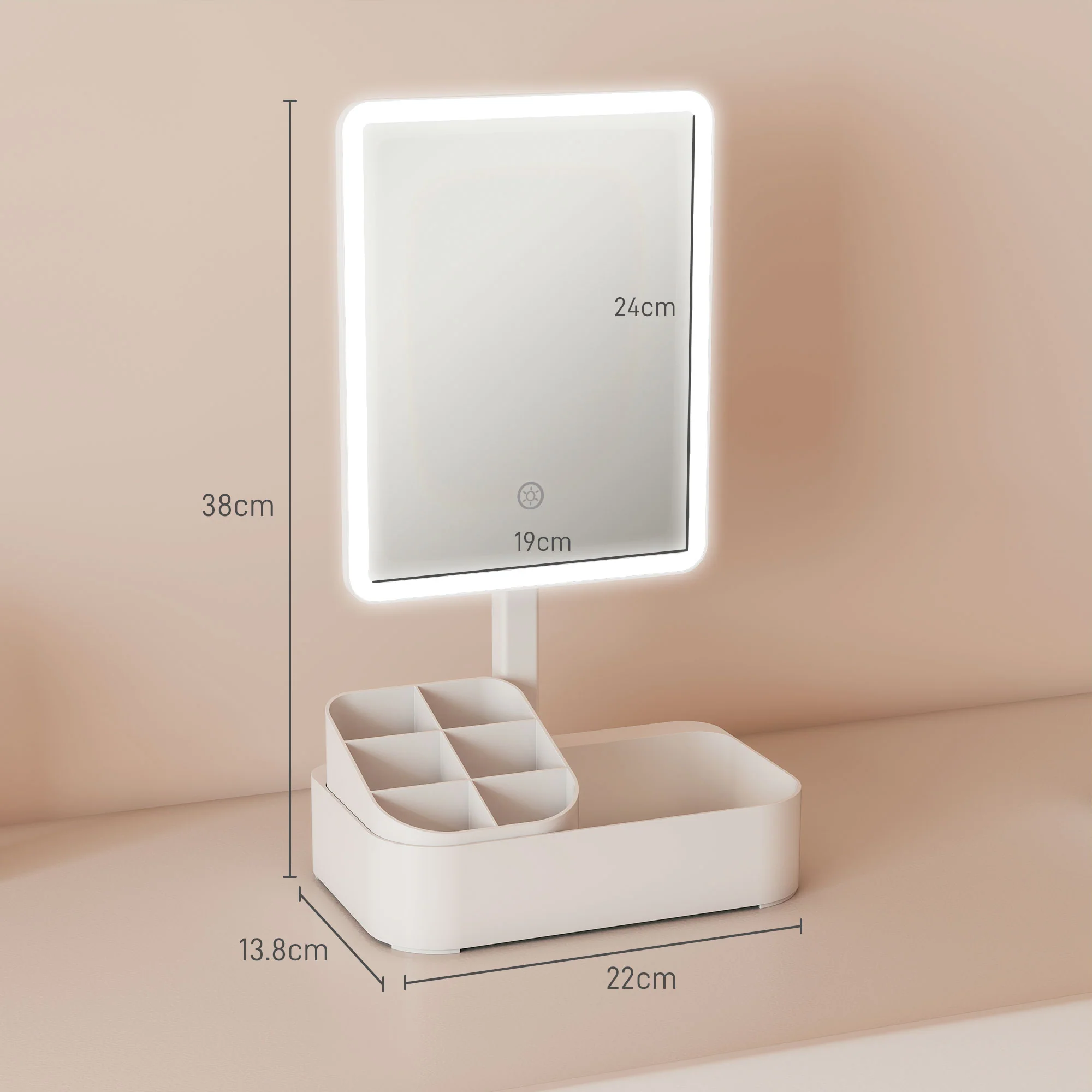 HOMCOM Makeup Mirror, Light Up Mirror With Touch Screen, 2 Lighting Modes - Image 5
