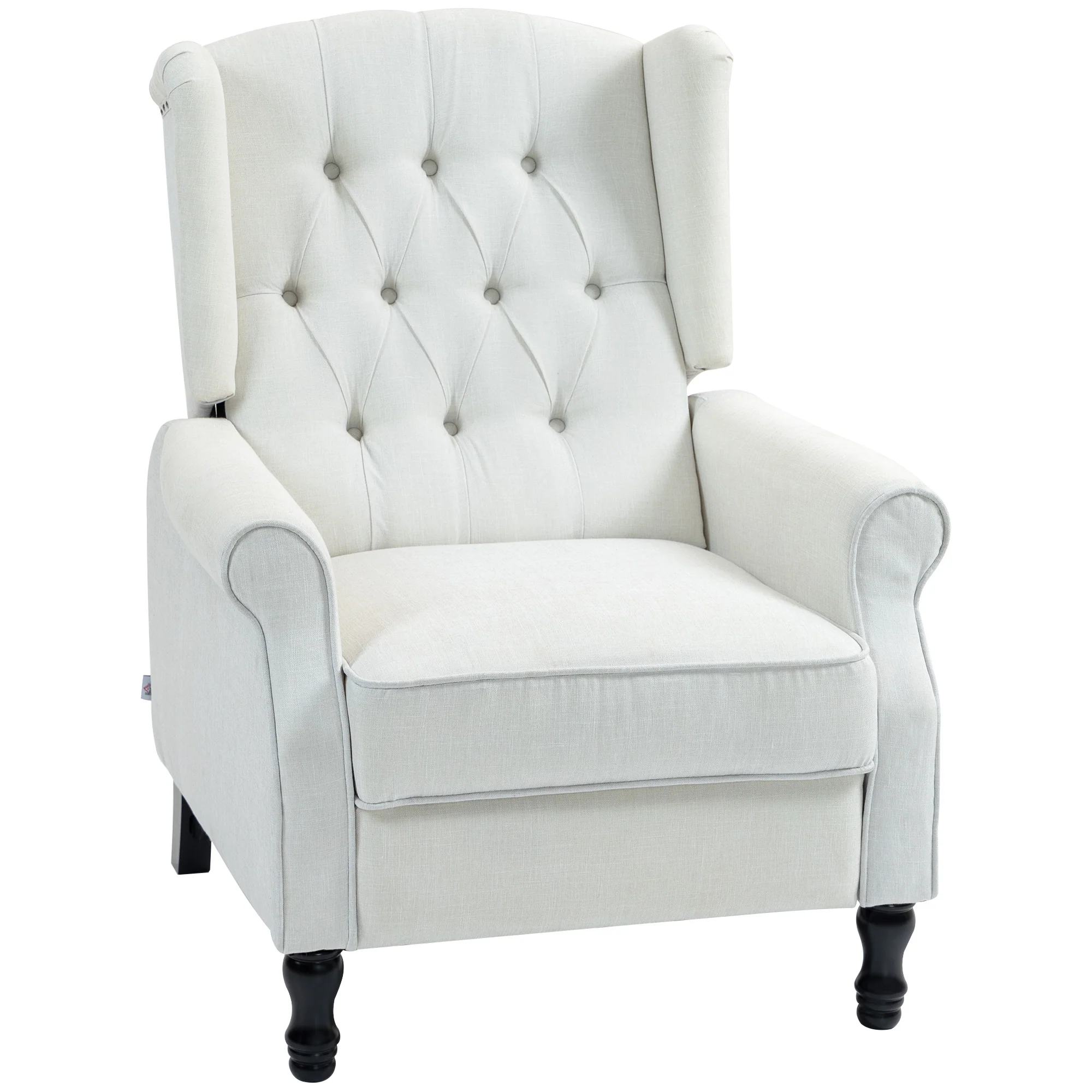 HOMCOM Manual Cream White Reclining Armchair Recliner With Footrest