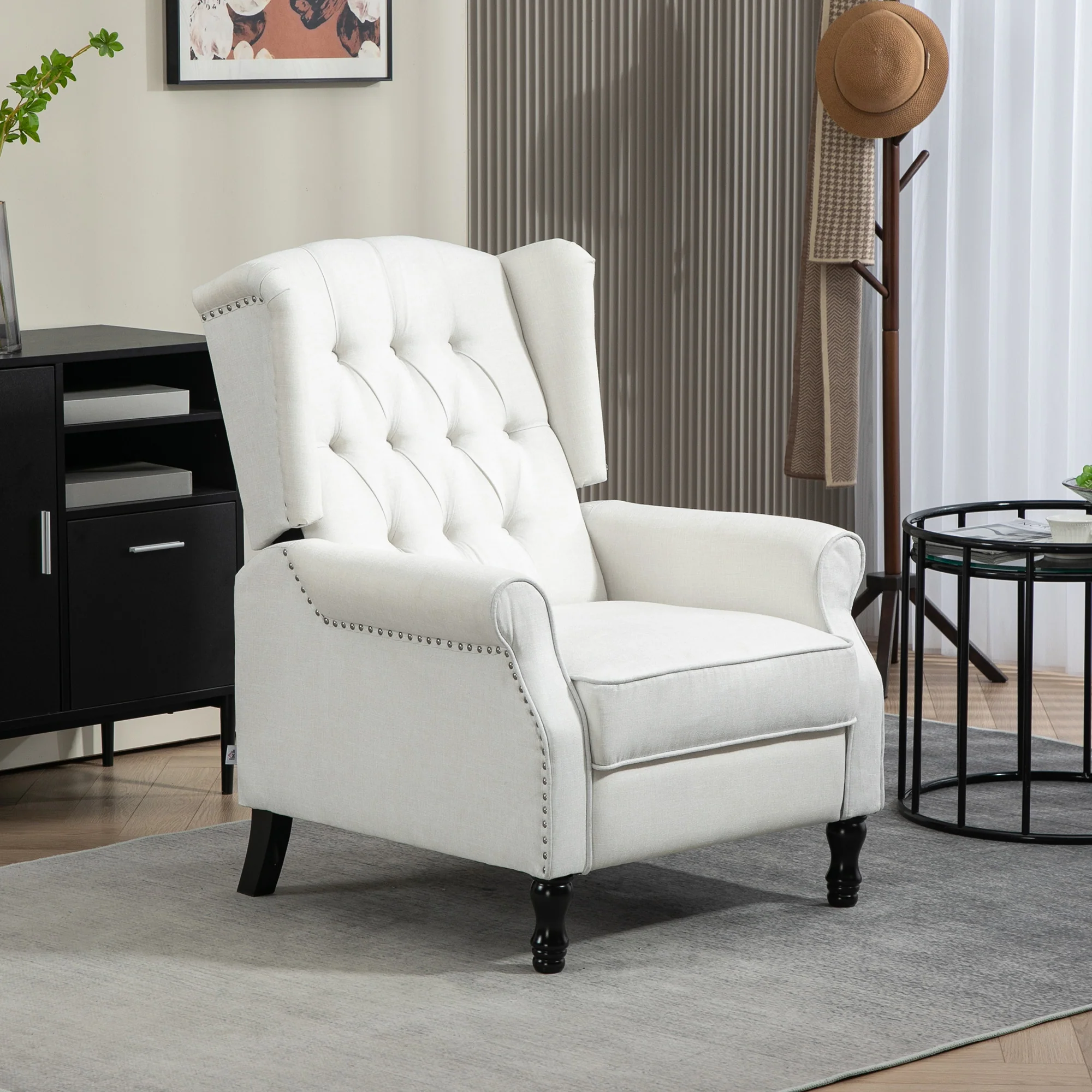 HOMCOM Manual Cream White Reclining Armchair Recliner With Footrest - Image 2