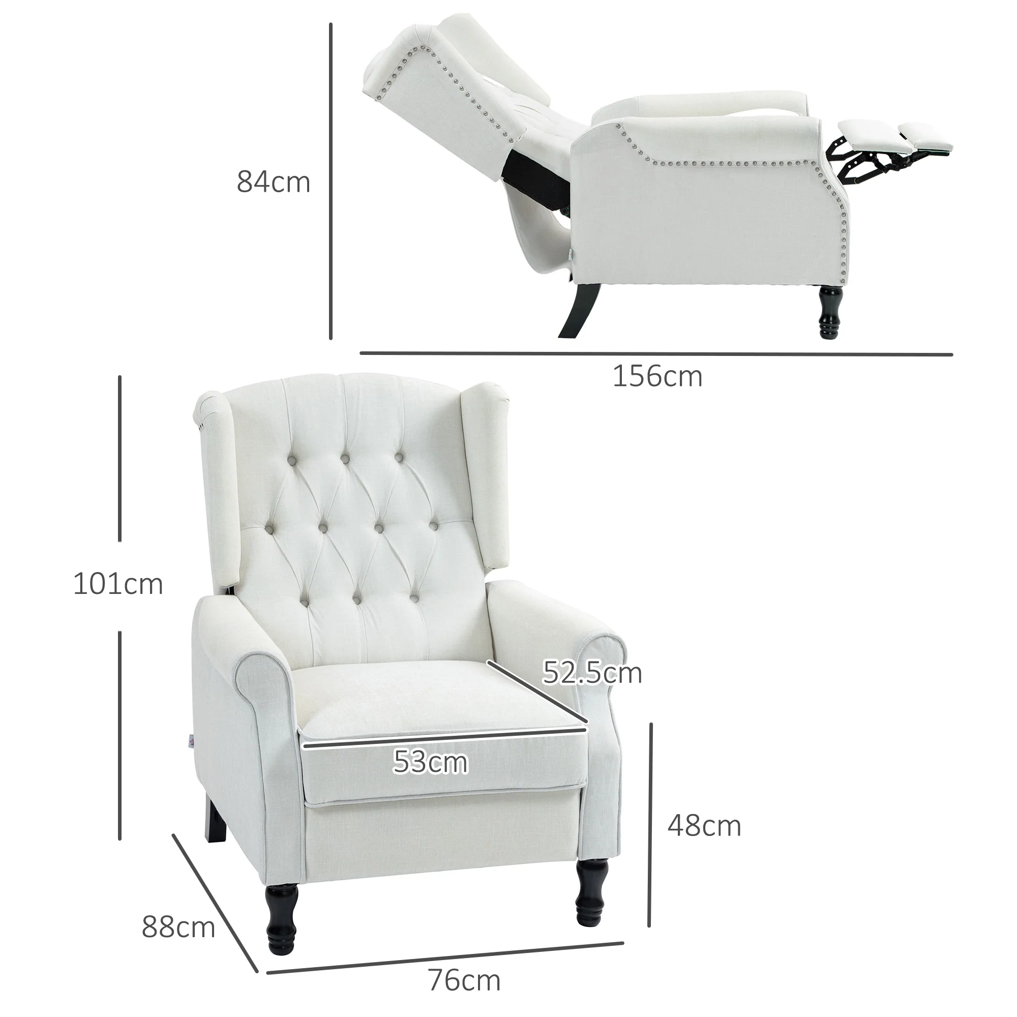 HOMCOM Manual Cream White Reclining Armchair Recliner With Footrest - Image 5