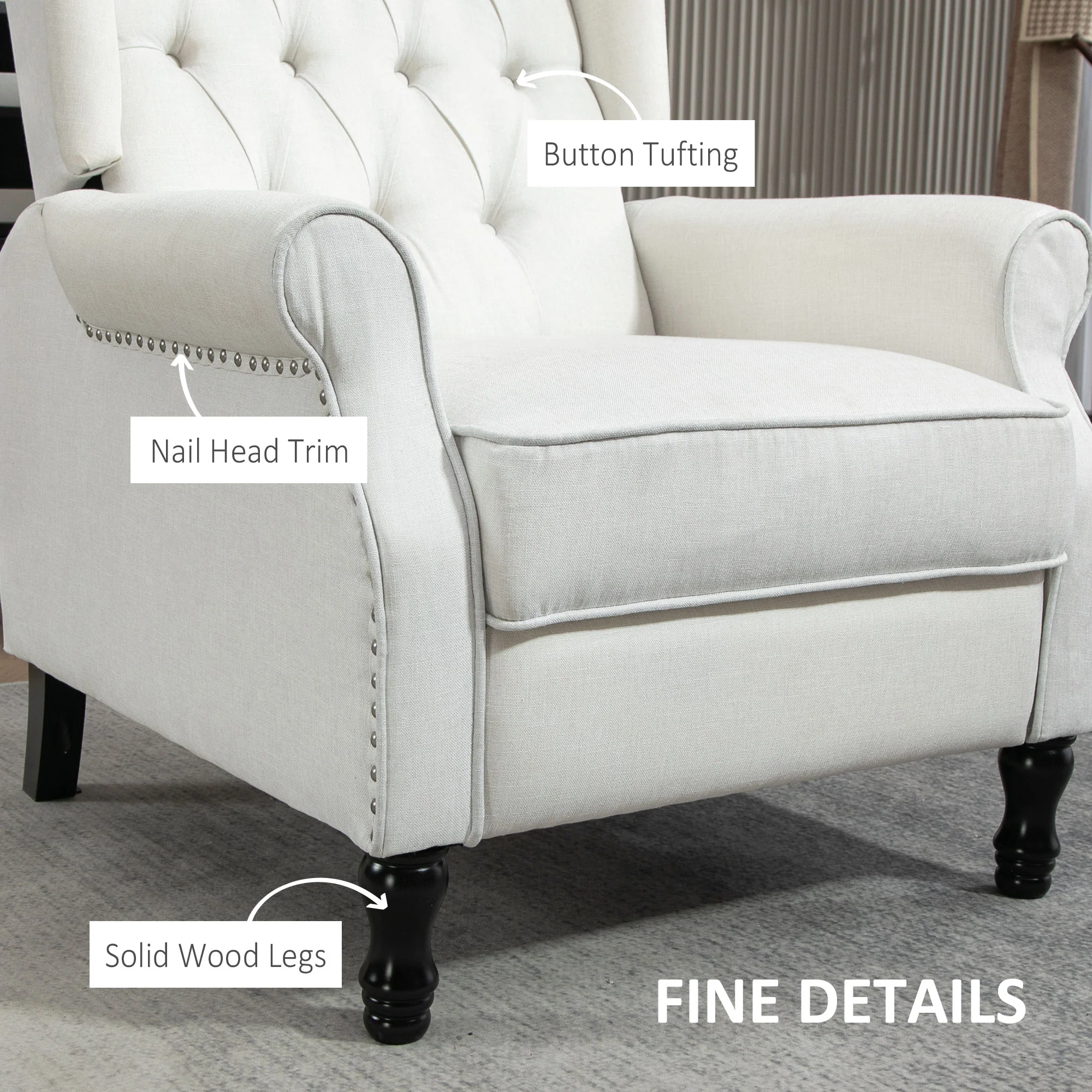 HOMCOM Manual Cream White Reclining Armchair Recliner With Footrest - Image 6