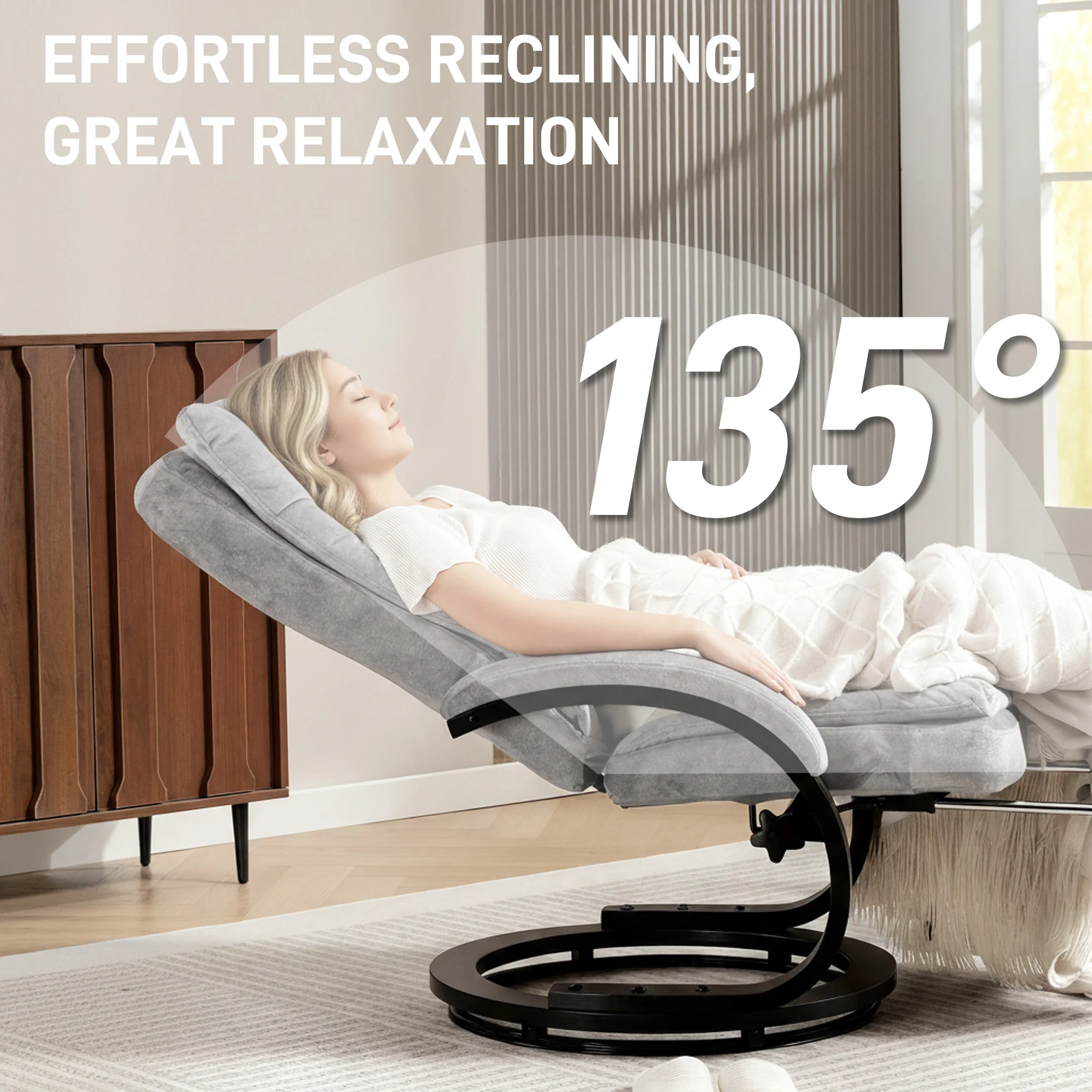 HOMCOM Manual Recliner Armchair With Footrest, Wooden Base, Grey - Image 3