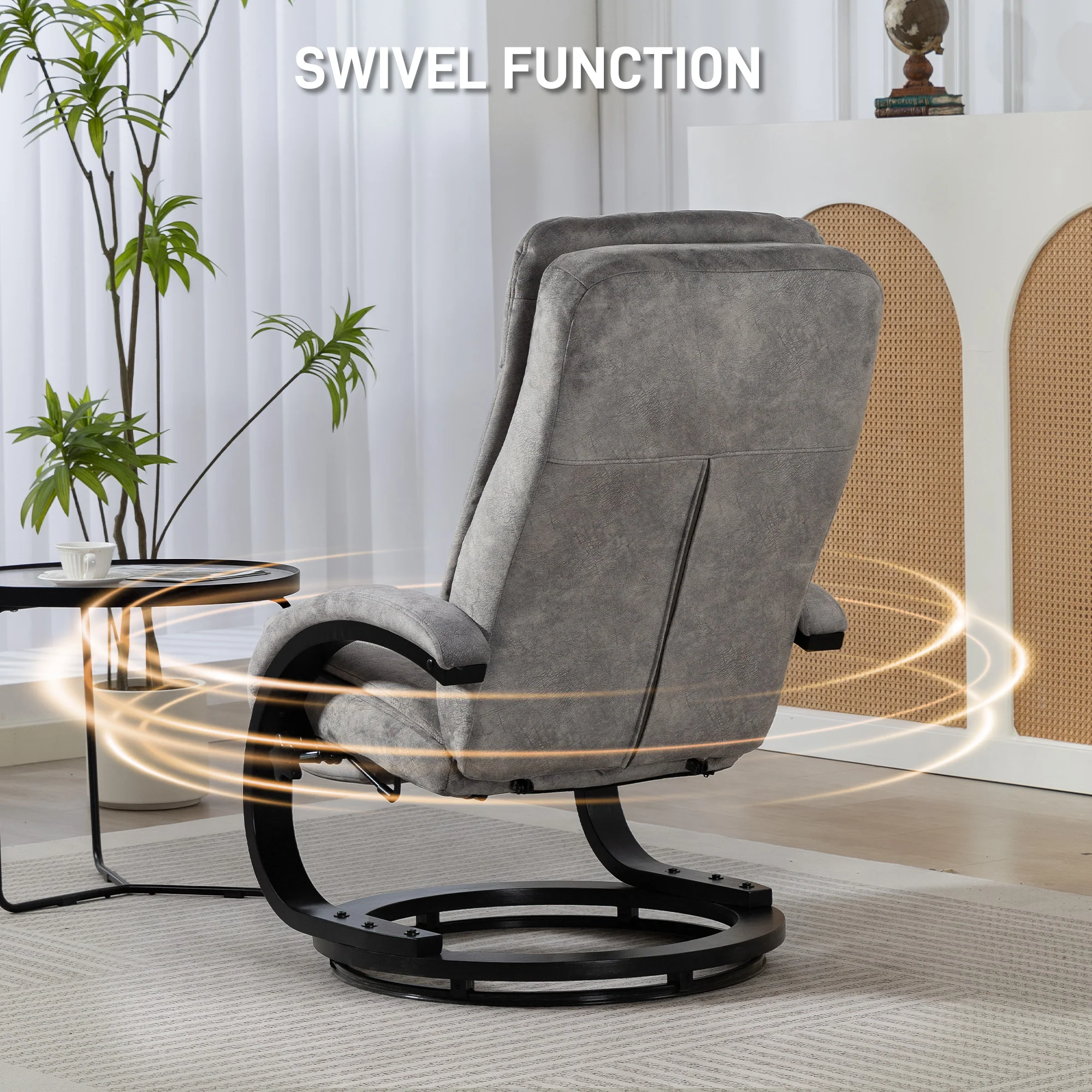 HOMCOM Manual Recliner Armchair With Footrest, Wooden Base, Grey - Image 4