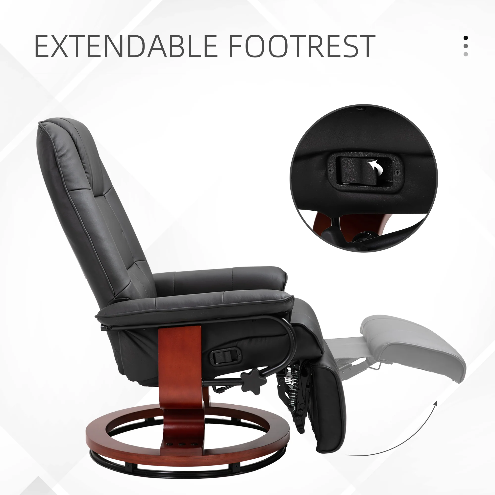 HOMCOM Manual Recliner Swivel Reclining Chair With Footrest Armrests, Black - Image 4