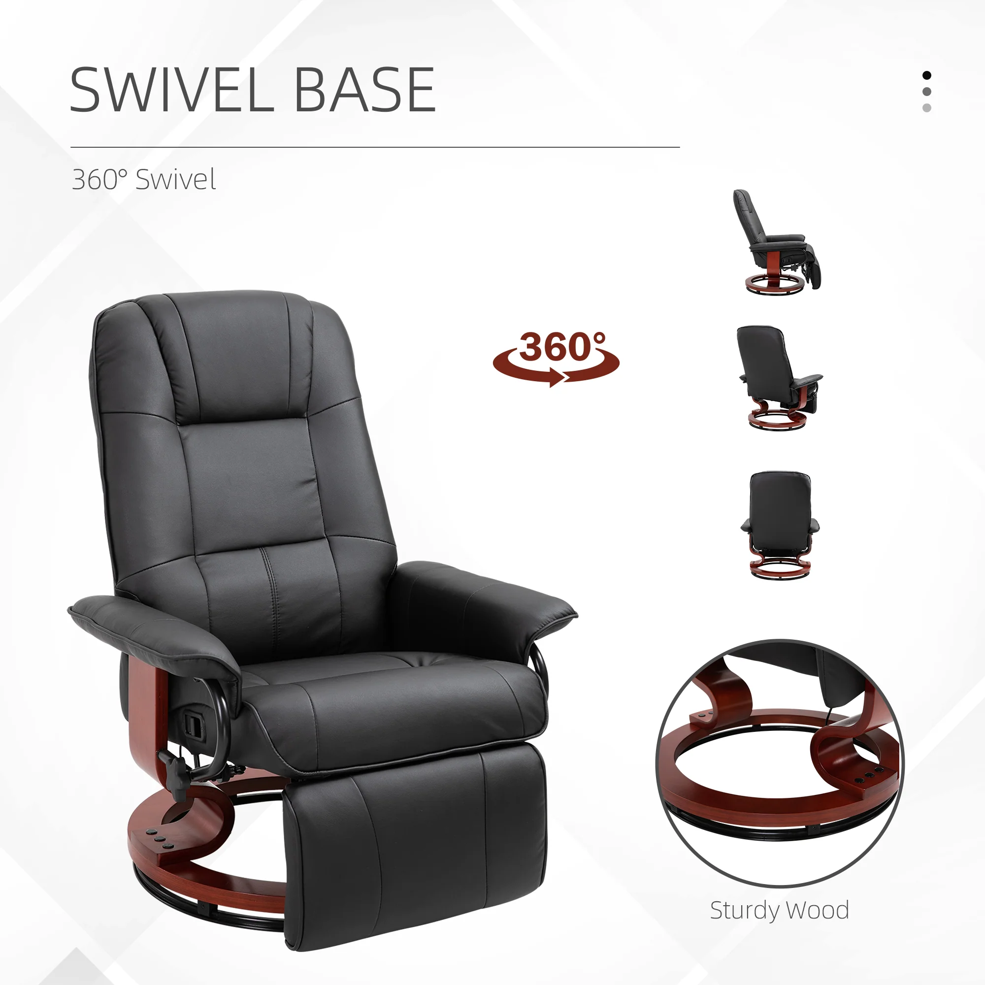 HOMCOM Manual Recliner Swivel Reclining Chair With Footrest Armrests, Black - Image 7
