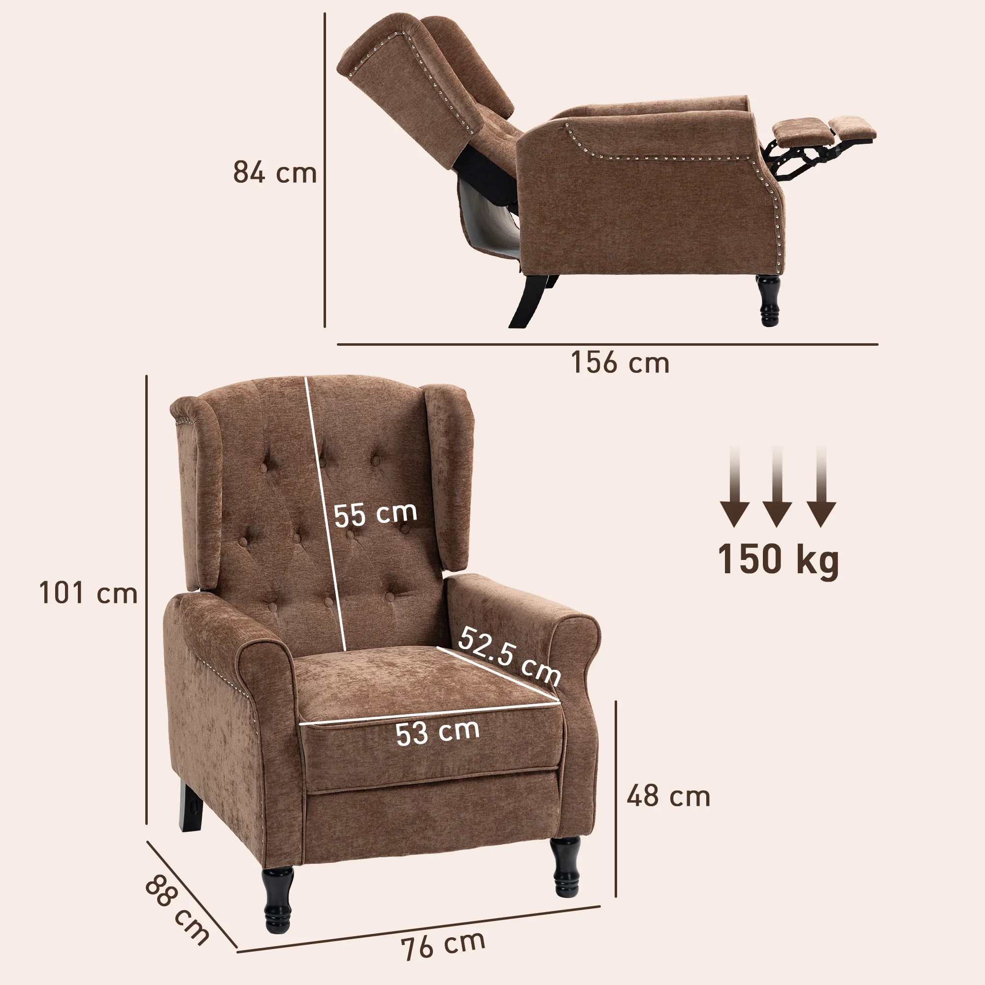 HOMCOM Manual Reclining Armchair Recliner With Footrest - Image 14