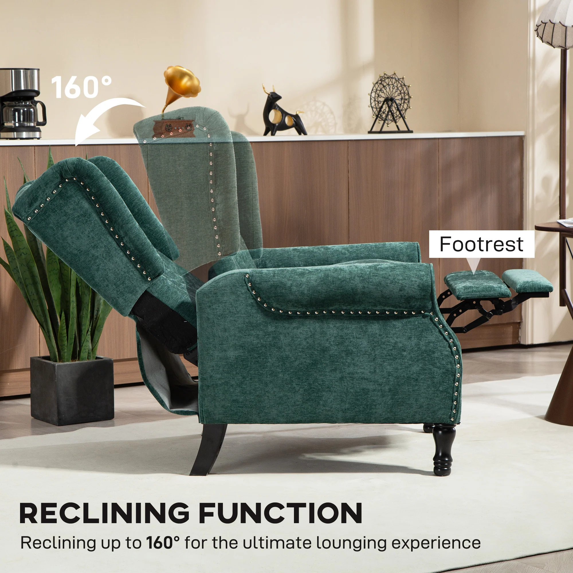 HOMCOM Manual Reclining Armchair Recliner With Footrest - Image 21
