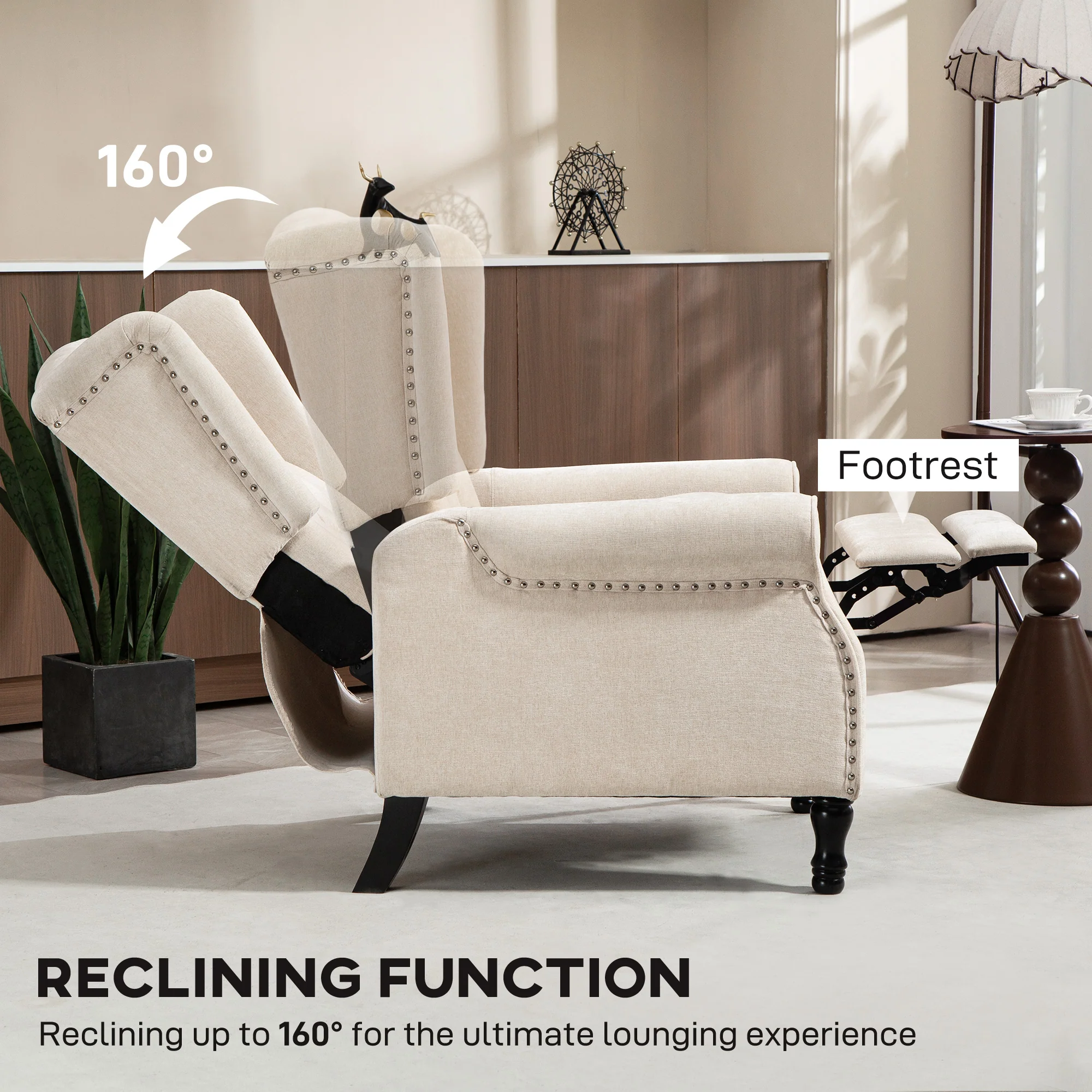 HOMCOM Manual Reclining Armchair Recliner With Footrest - Image 3