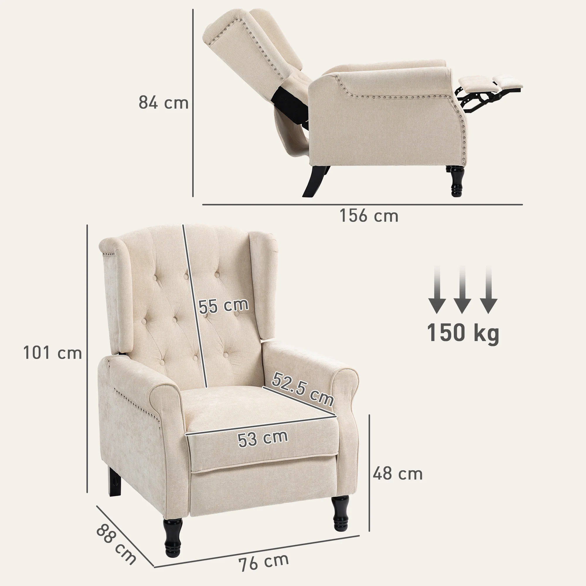 HOMCOM Manual Reclining Armchair Recliner With Footrest - Image 5
