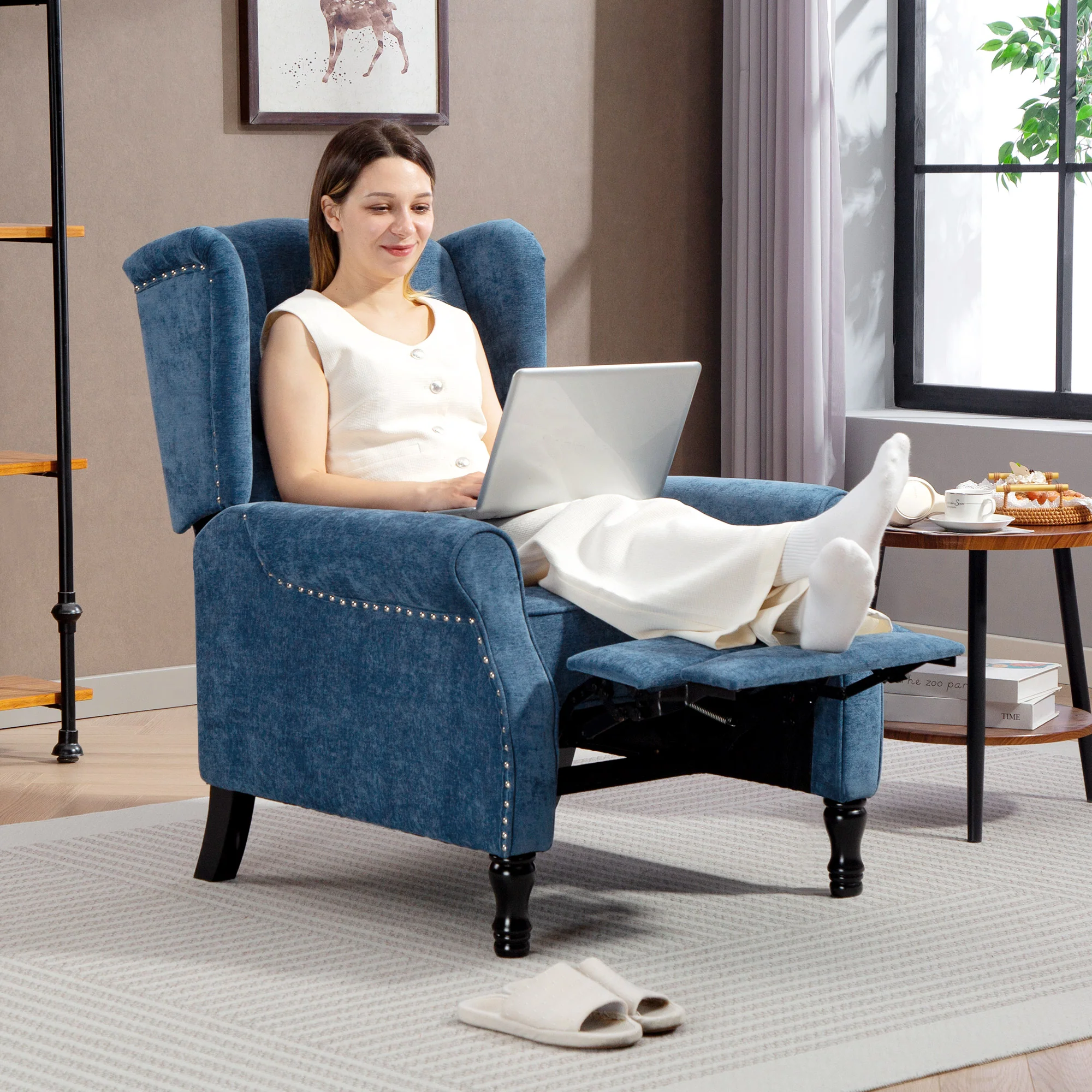 HOMCOM Manual Reclining Armchair Recliner With Footrest Royal Blue - Image 7