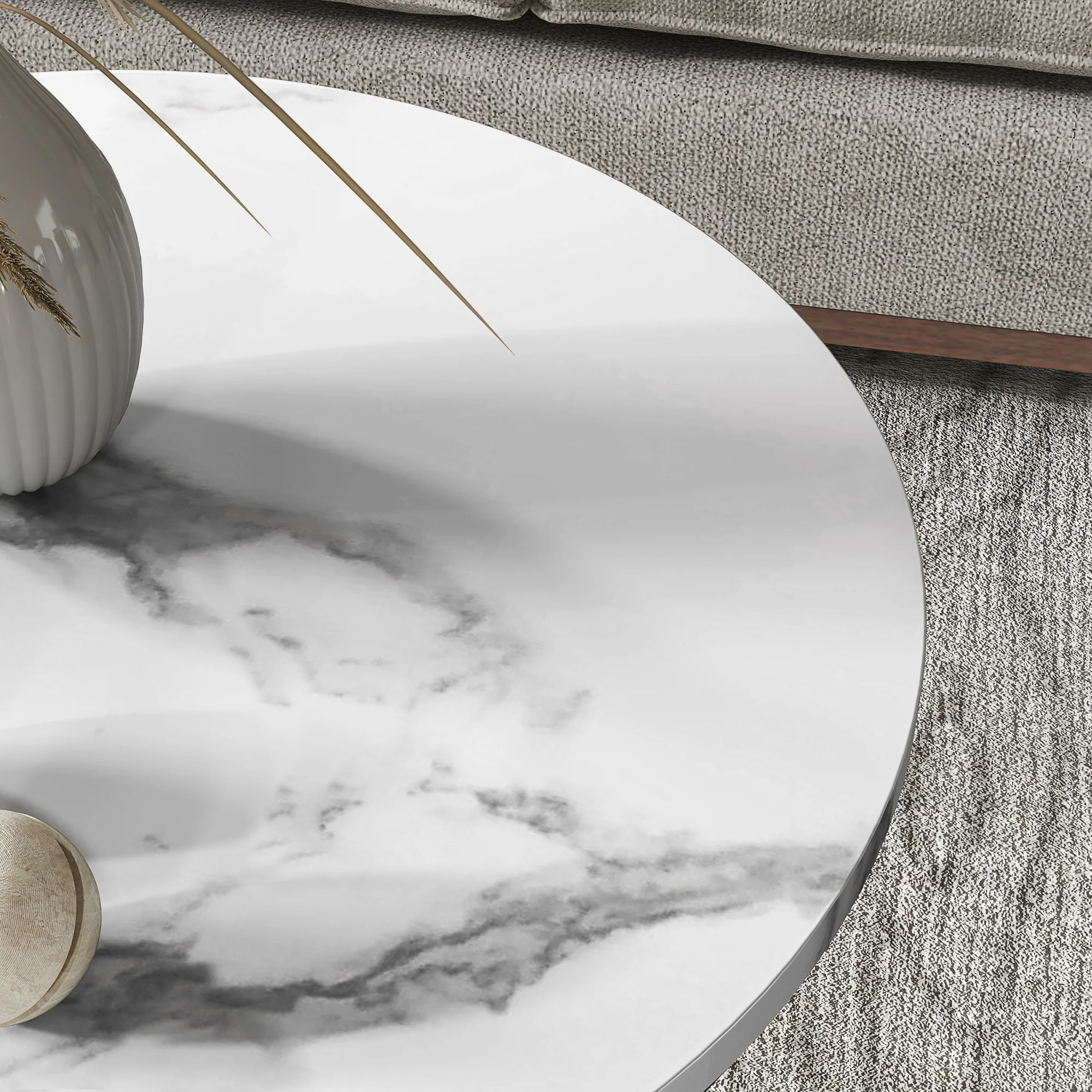 HOMCOM Marble-Effect Round Coffee Table Set of 2 for Living Room, Gold Tone - Image 8