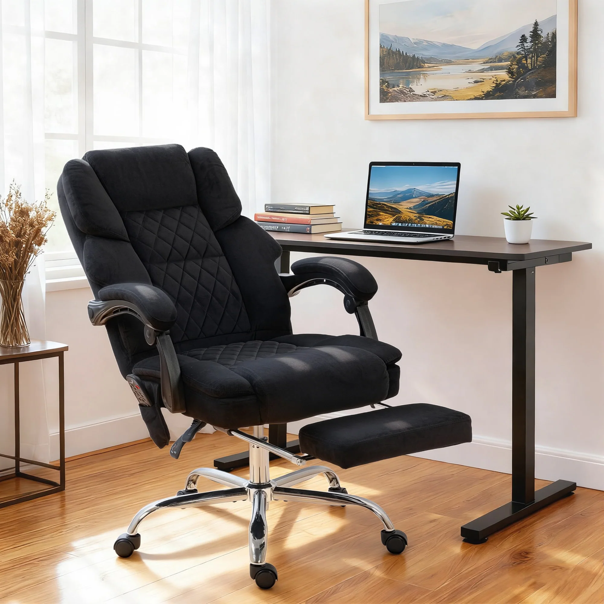 HOMCOM Massage Office Chair With Heat, 135° Reclining Desk Chair, Black - Image 2