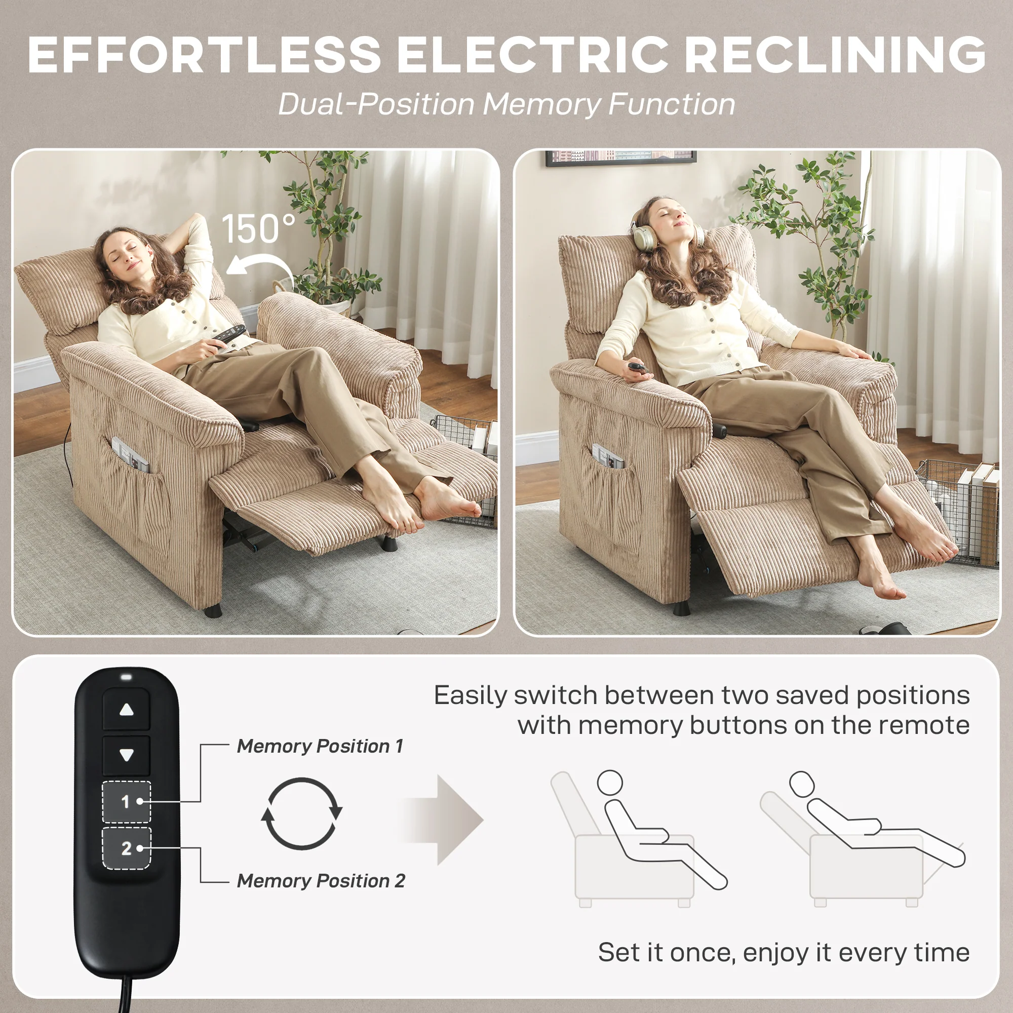 HOMCOM Massage Recliner With Quiet Motor, Power Reclining Chair, Brown - Image 4