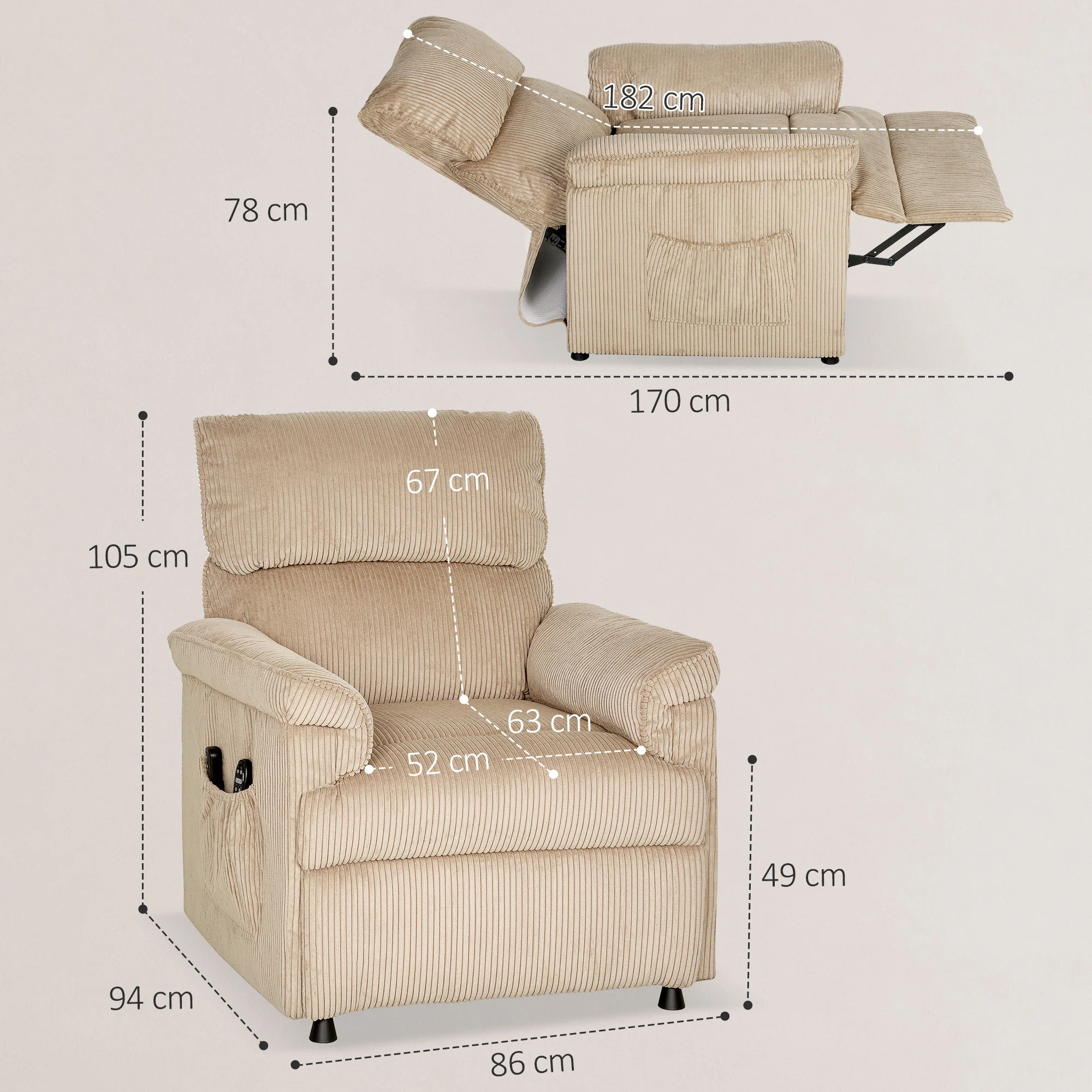 HOMCOM Massage Recliner With Quiet Motor, Power Reclining Chair, Brown - Image 5