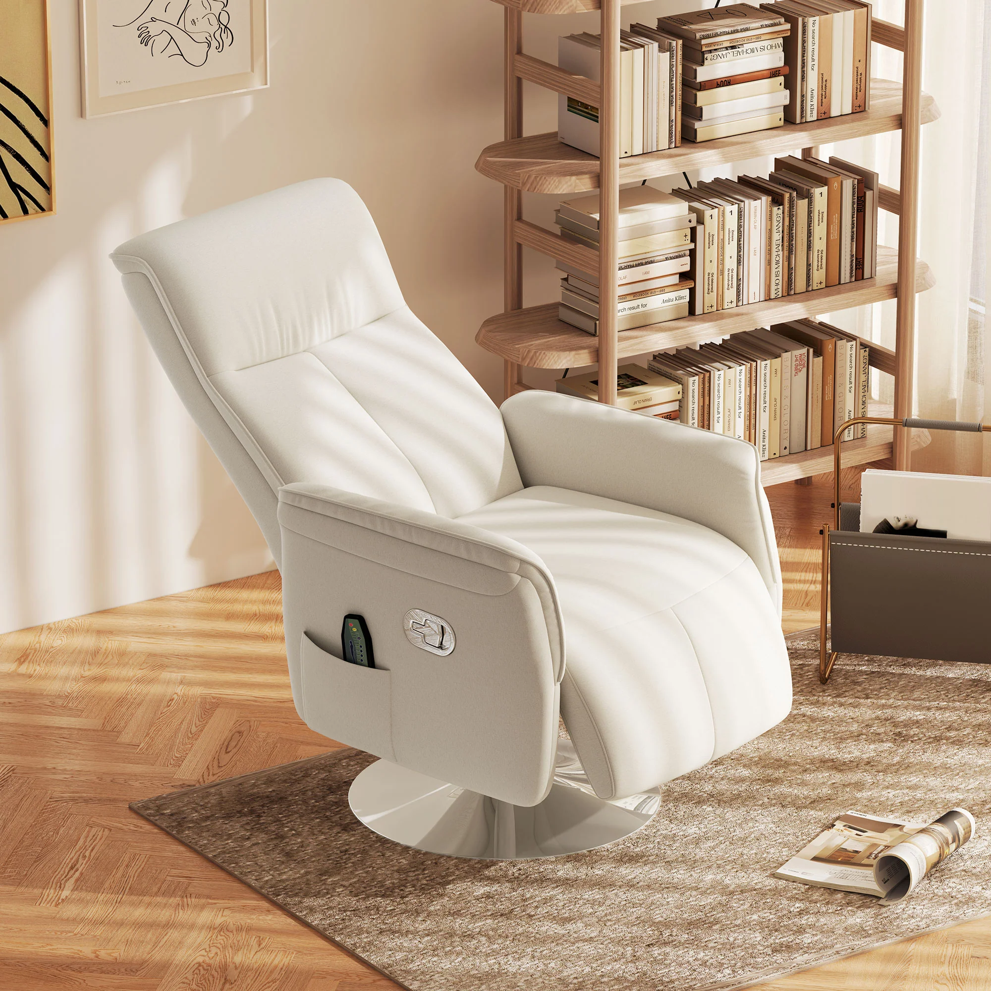 HOMCOM Massage Reclining Chair with Adjustable Backrest, Cream White - Image 2