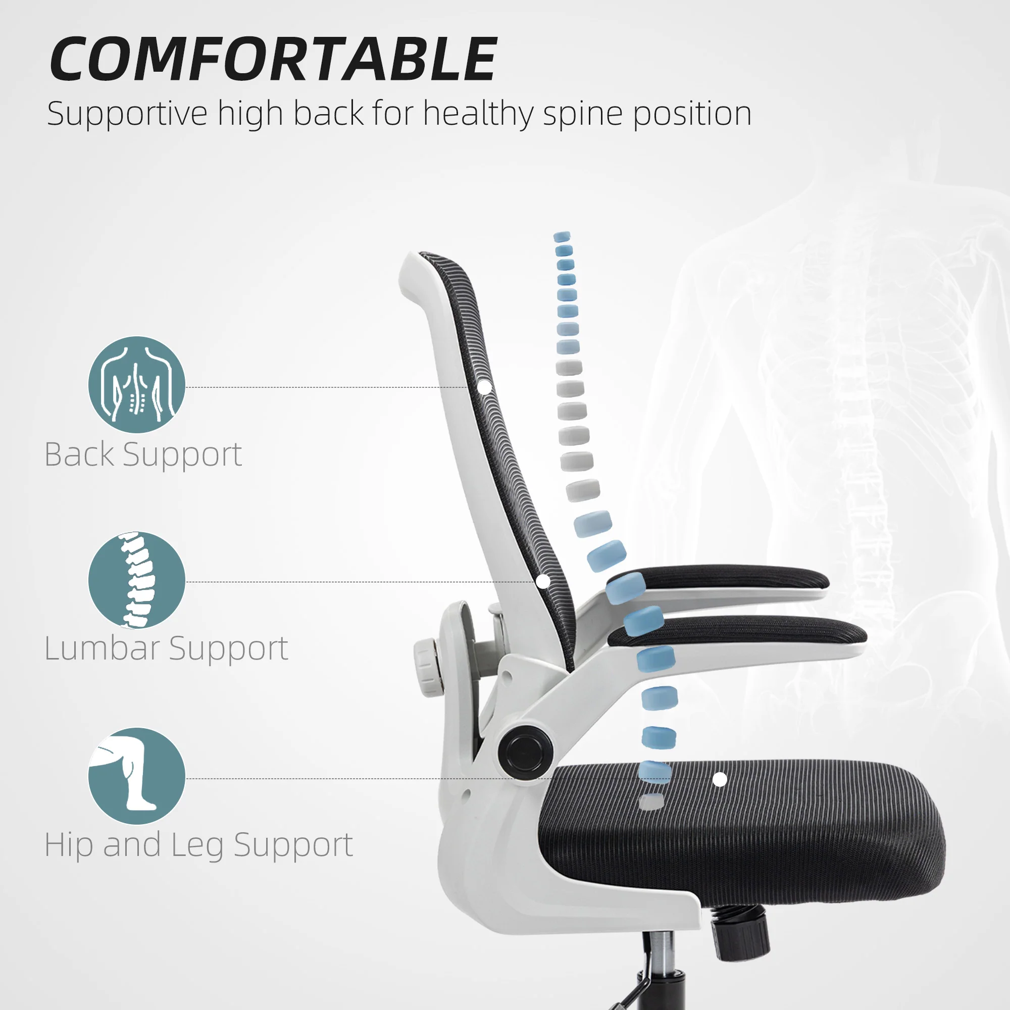 HOMCOM Mesh Desk Chair With Tilt Function, Lumbar Support - Image 3