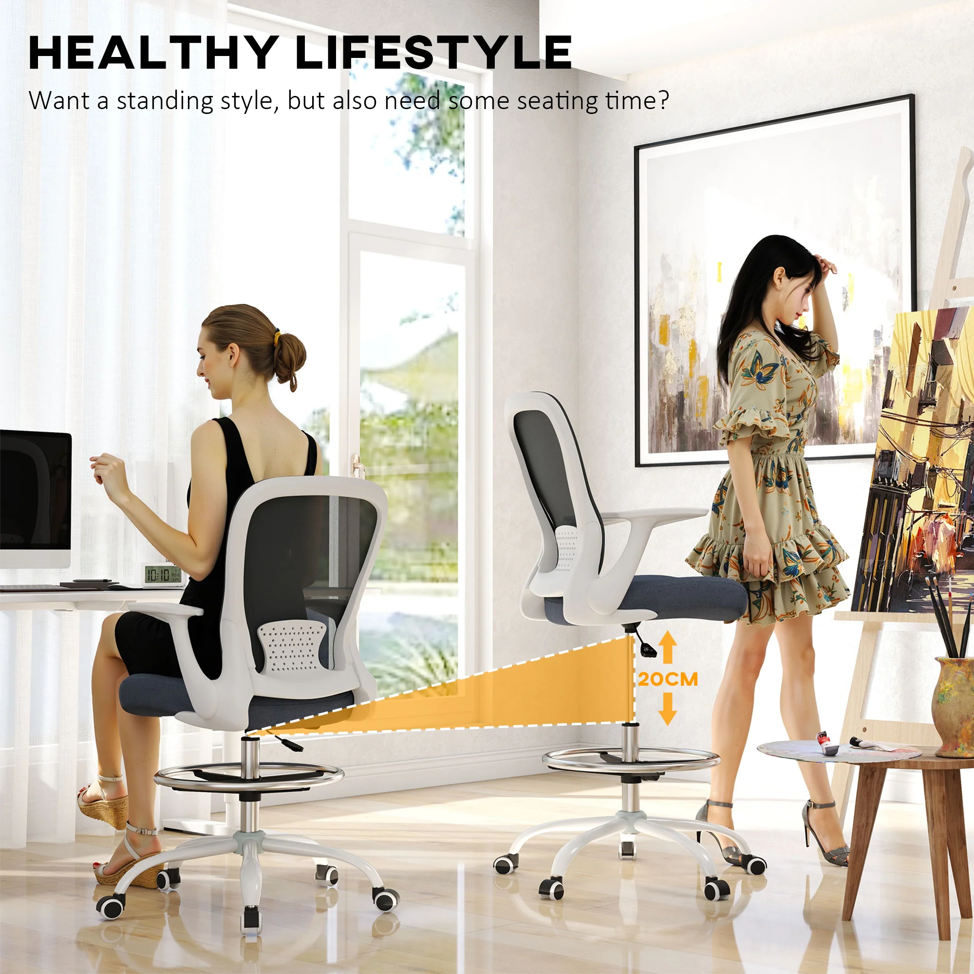 HOMCOM Mesh Draughtsman Chair, Ergonomic Drafting Chair - Image 13