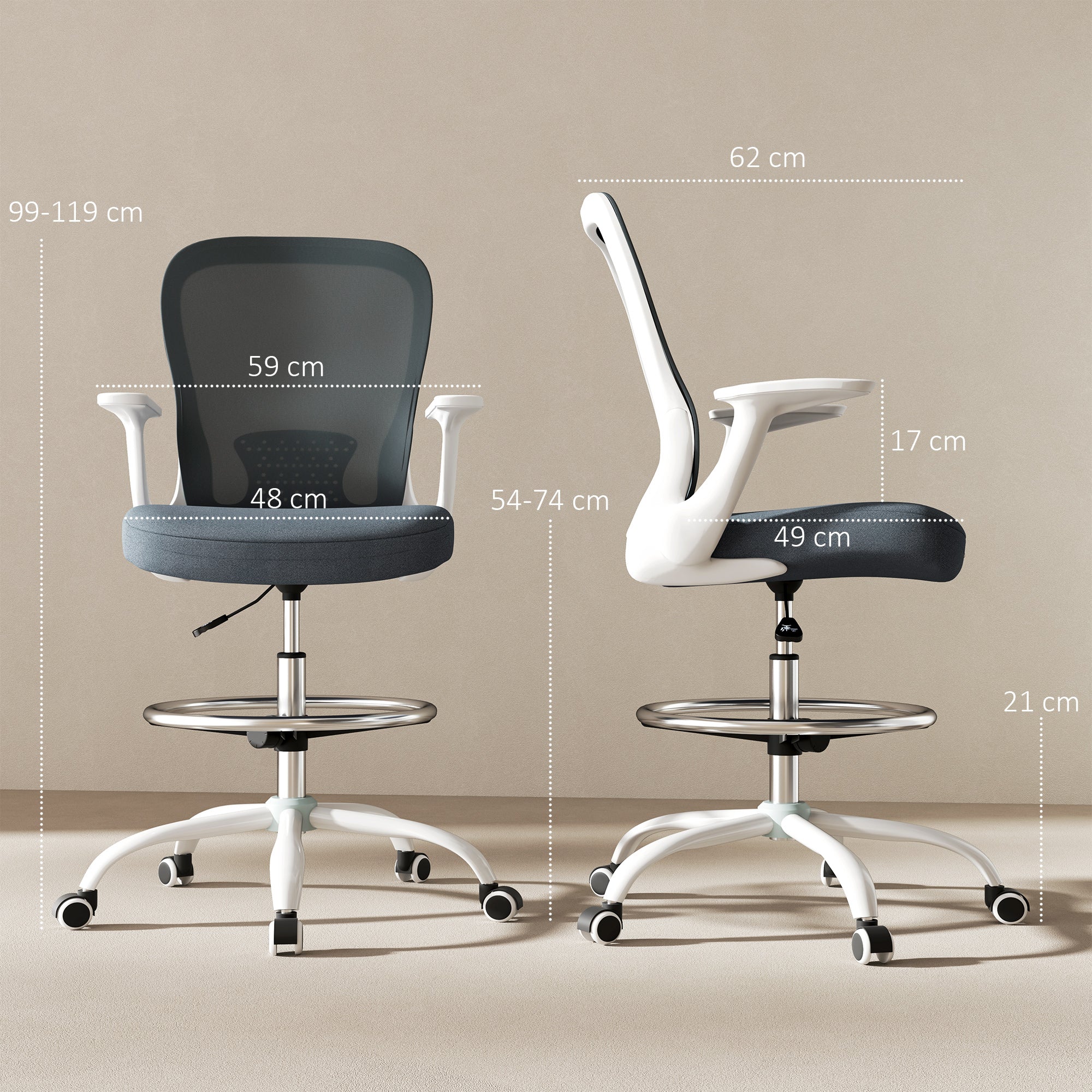 HOMCOM Mesh Draughtsman Chair, Ergonomic Drafting Chair - Image 14