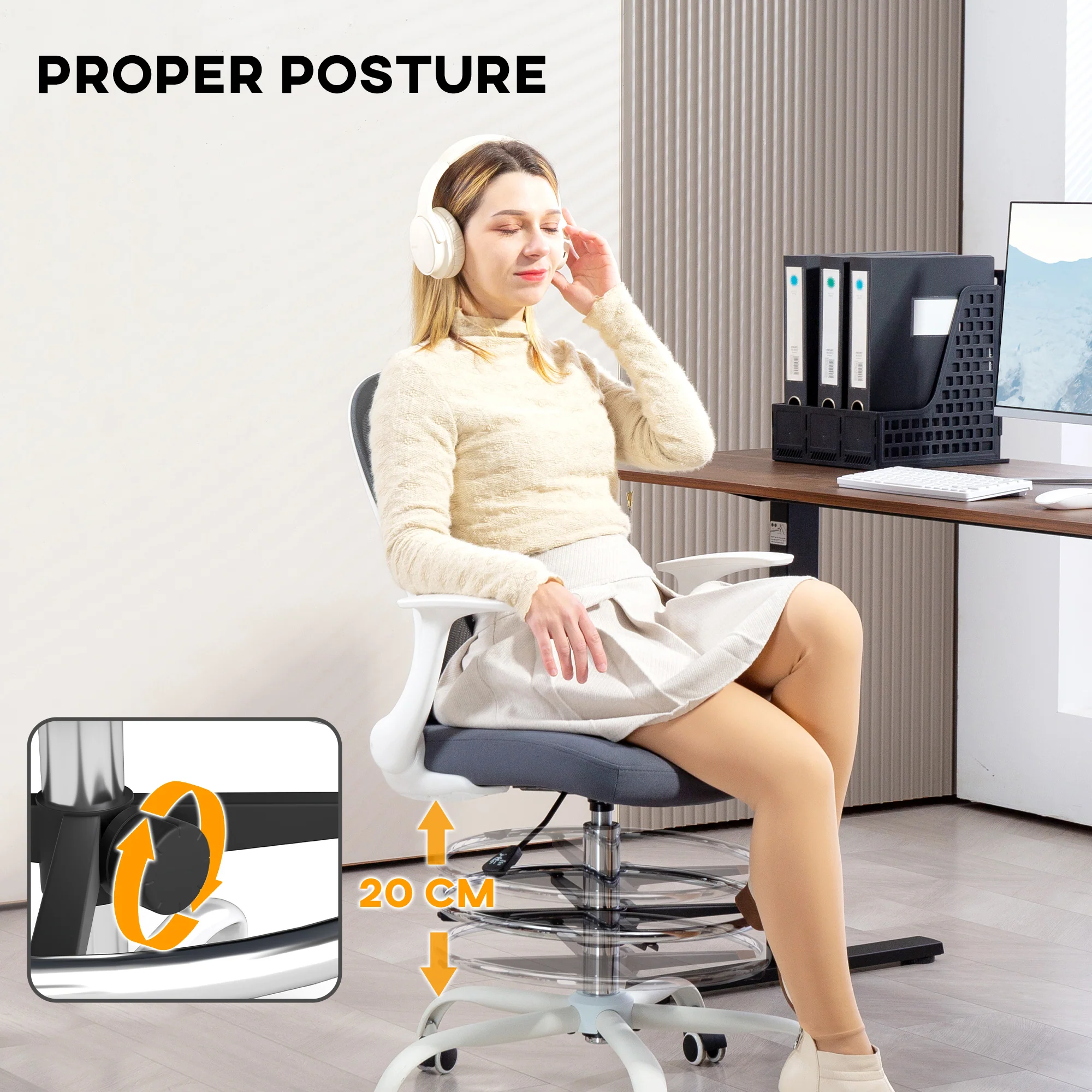 HOMCOM Mesh Draughtsman Chair, Ergonomic Drafting Chair - Image 15