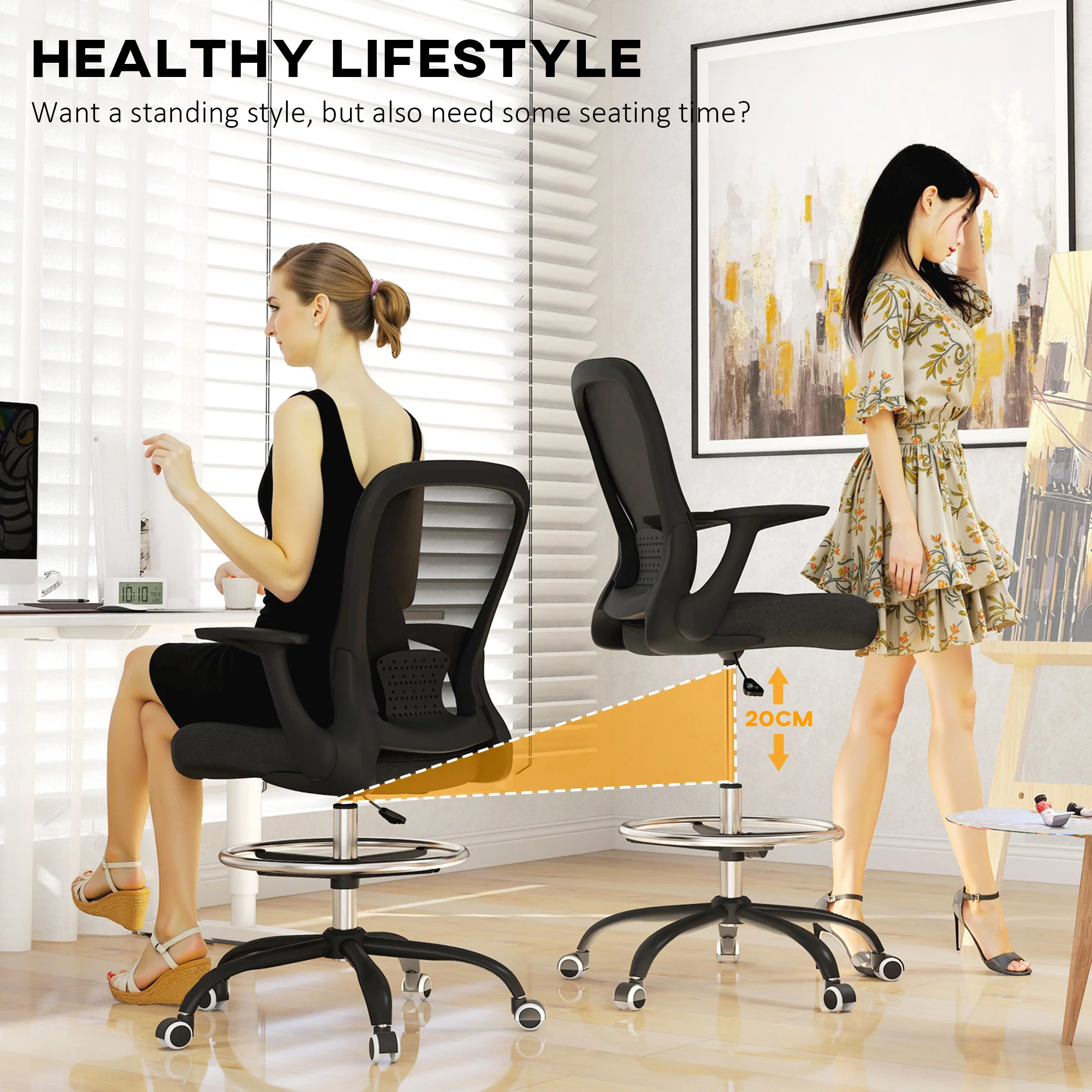 HOMCOM Mesh Draughtsman Chair, Ergonomic Drafting Chair - Image 22