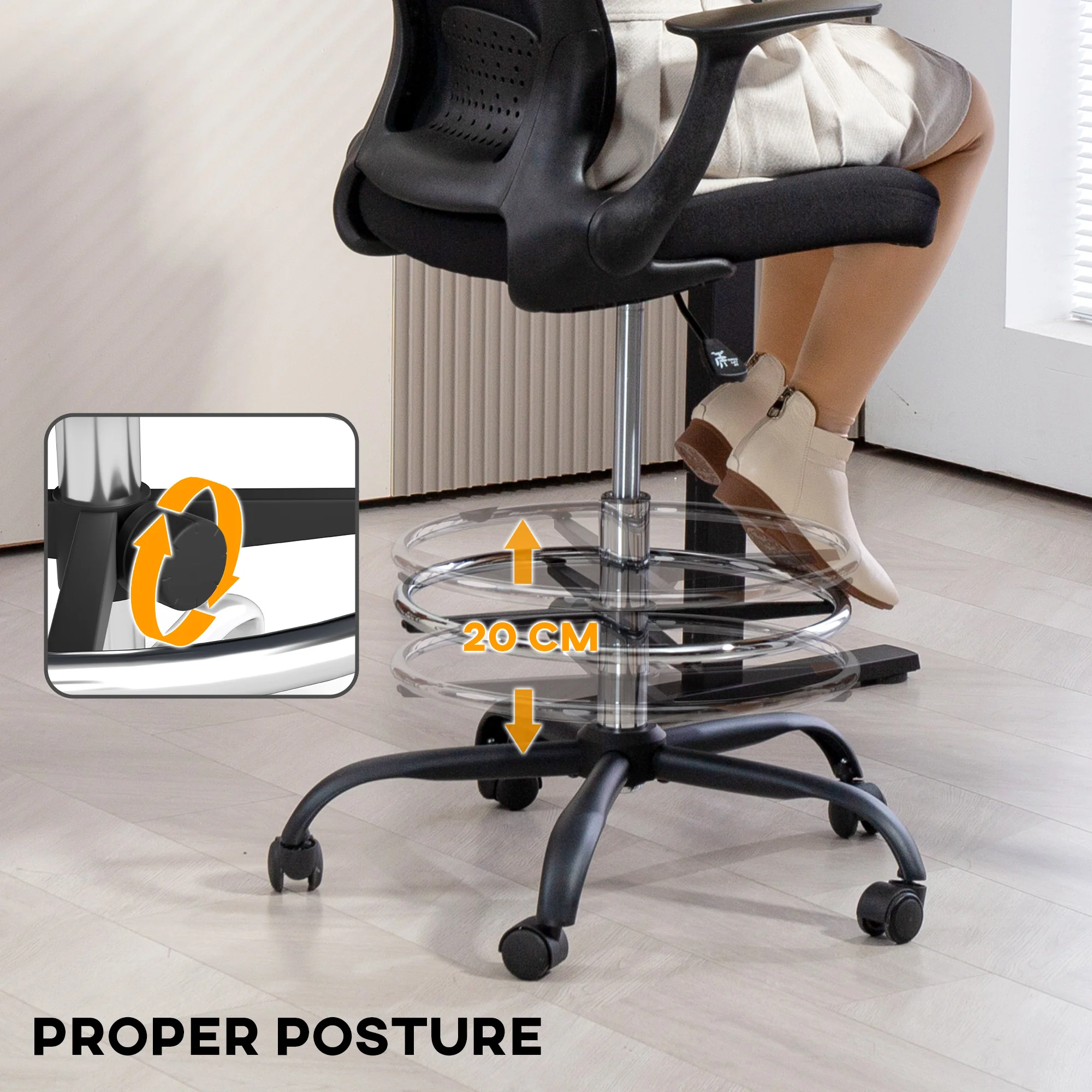 HOMCOM Mesh Draughtsman Chair, Ergonomic Drafting Chair - Image 24