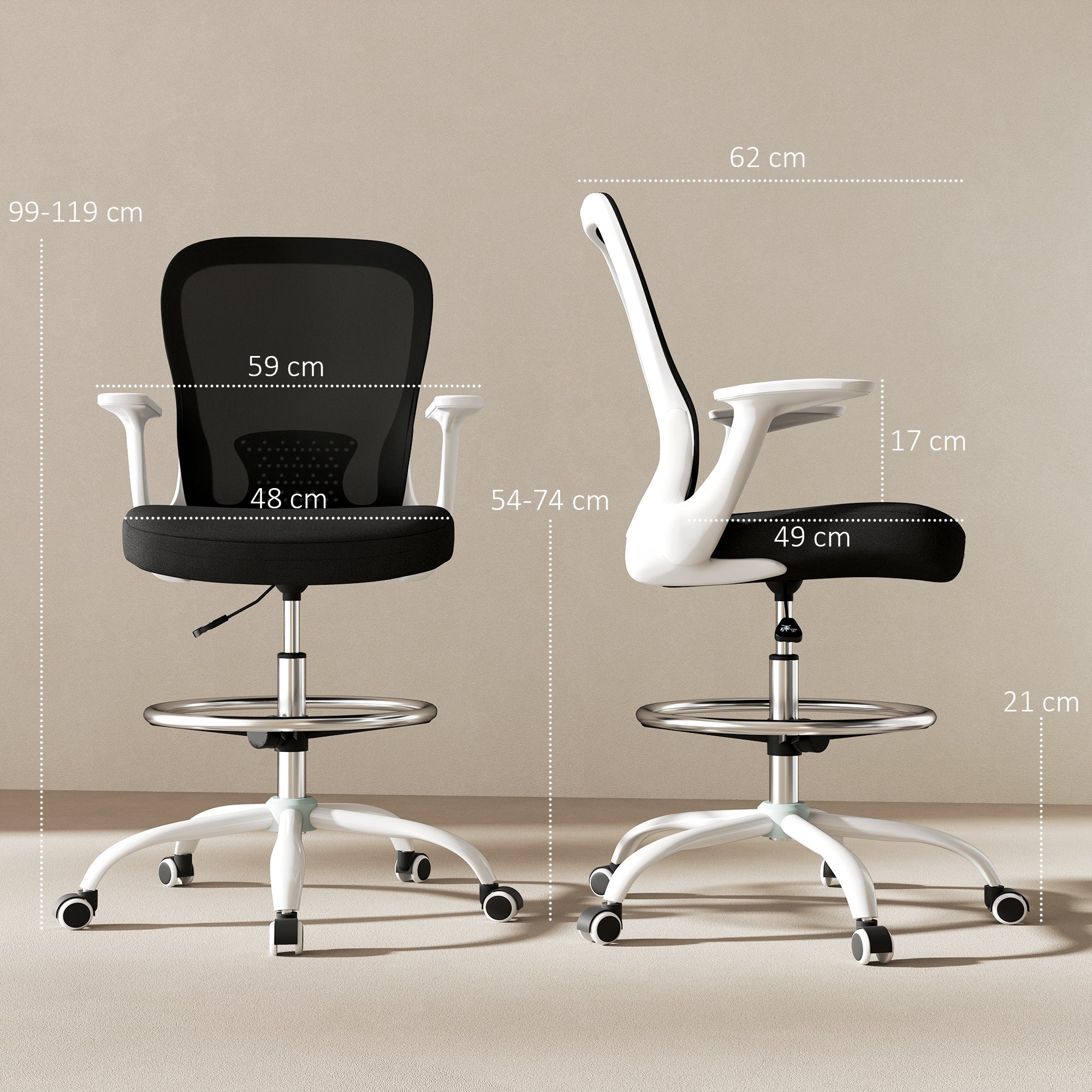 HOMCOM Mesh Draughtsman Chair, Ergonomic Drafting Chair - Image 5