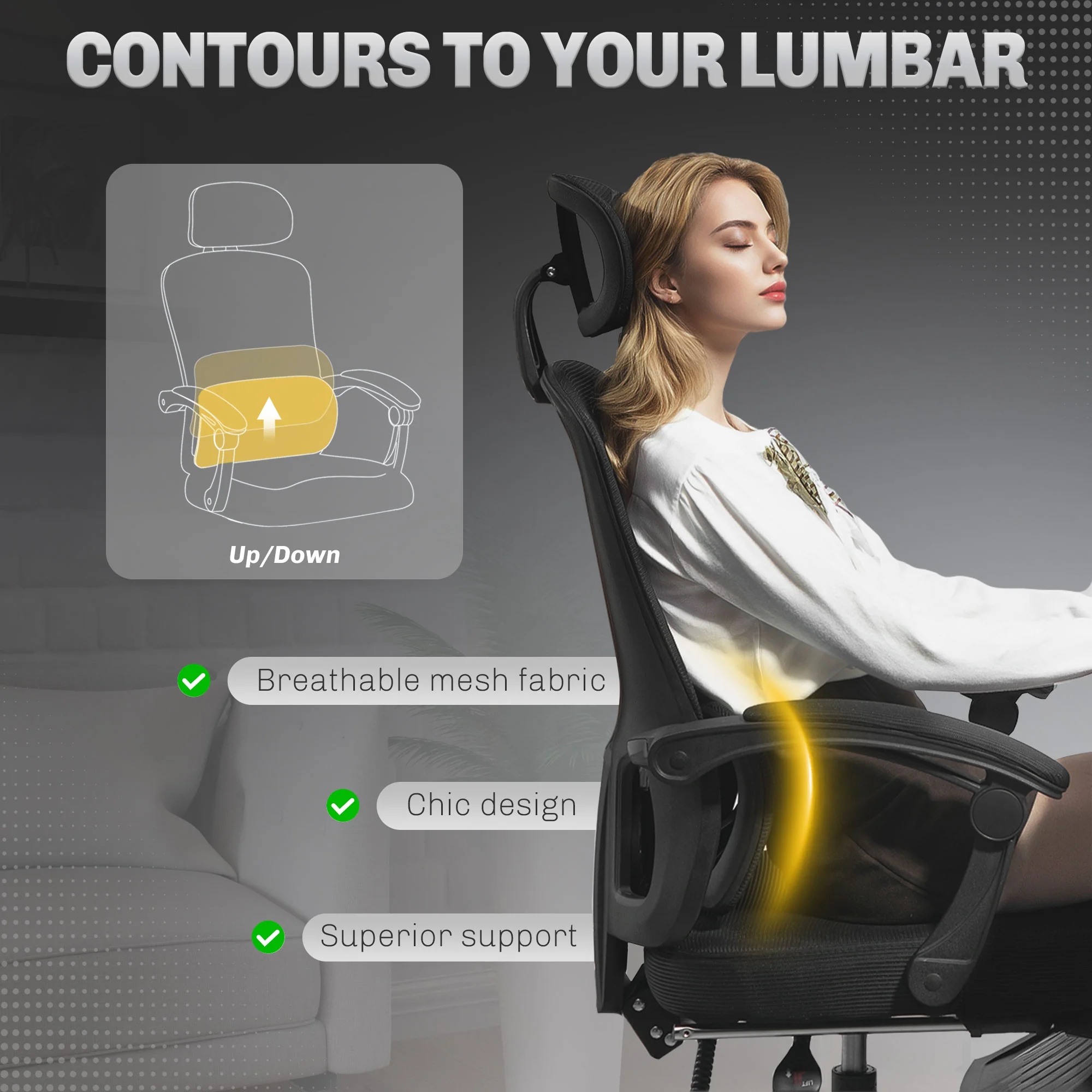 HOMCOM Mesh Ergonomic Office Chair with Lumbar Support, Headrest - Image 4