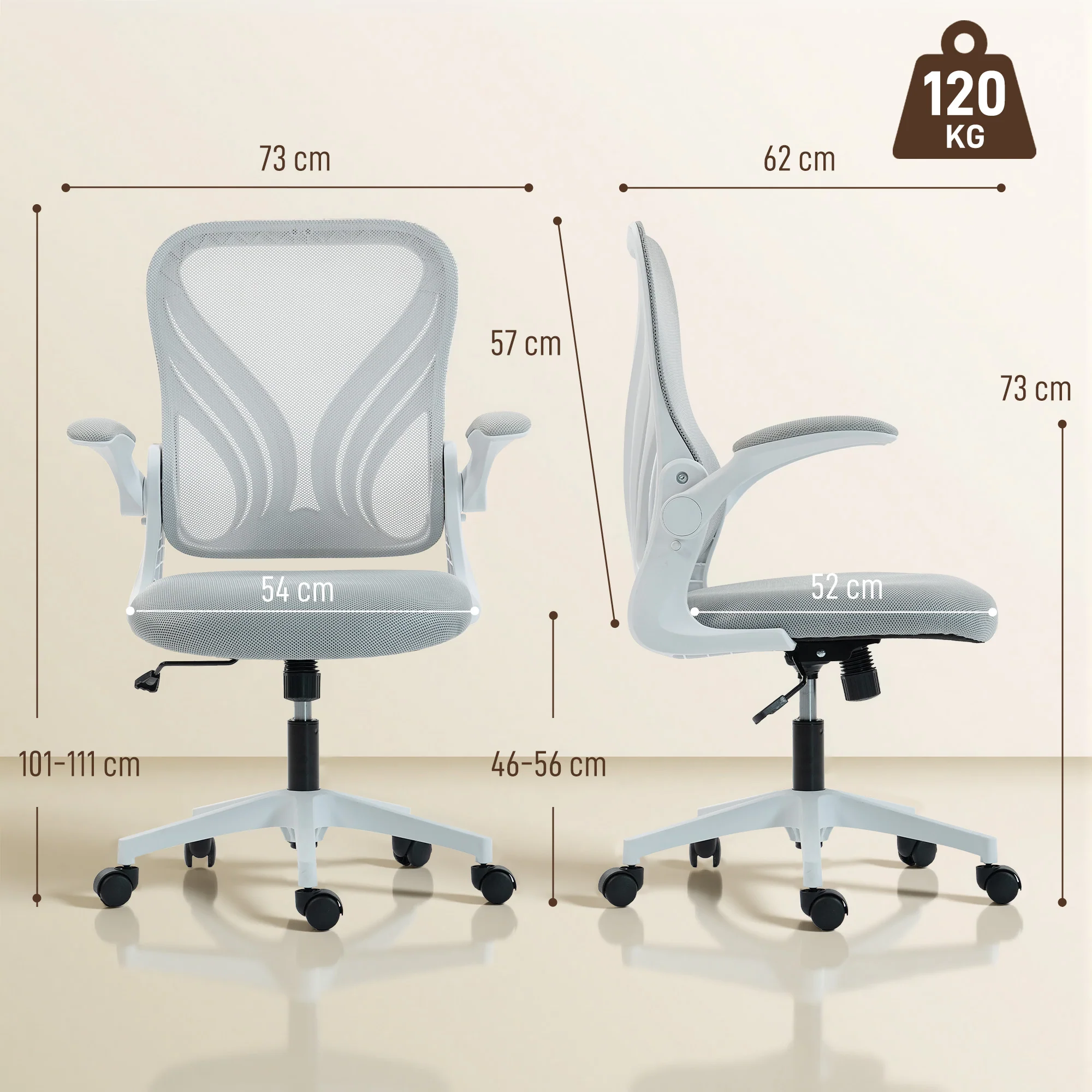 HOMCOM Mesh Office Chair, Computer Chair with Foldable Backrest, Grey - Image 5