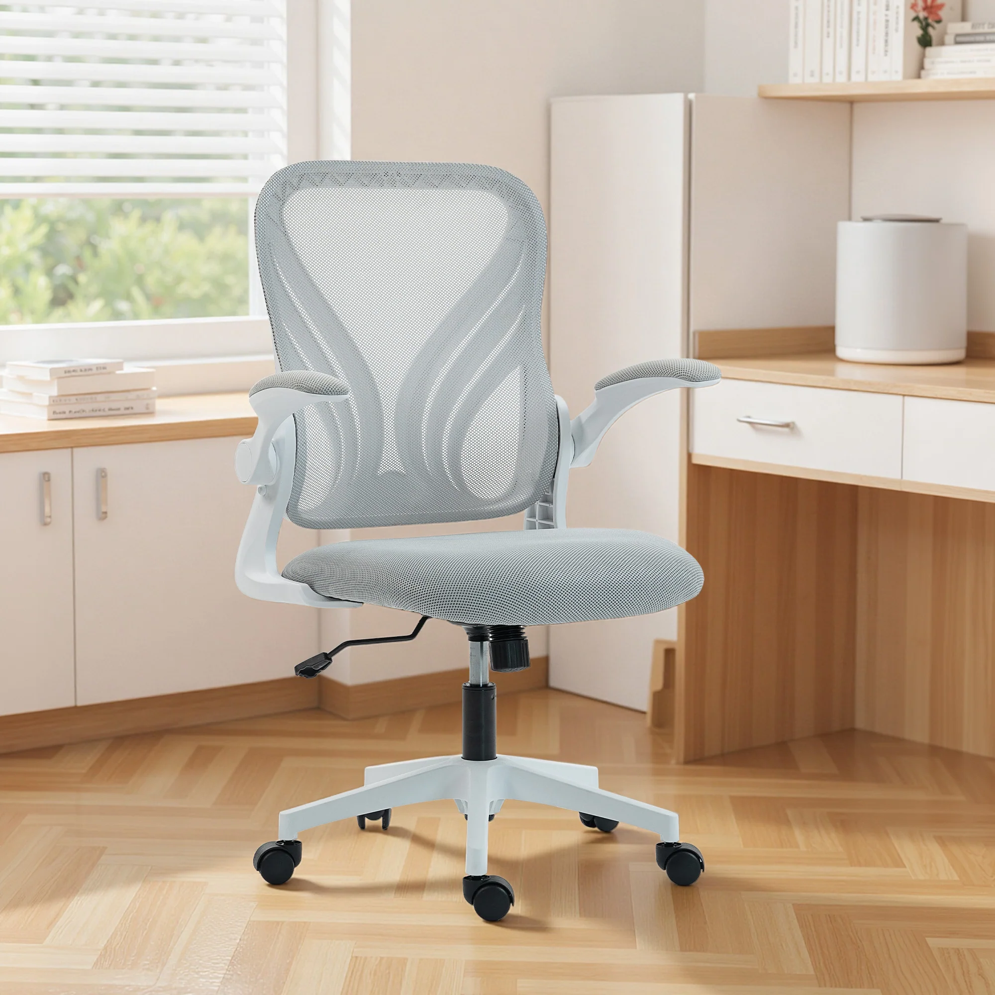 HOMCOM Mesh Office Chair, Computer Chair with Foldable Backrest, Grey - Image 9