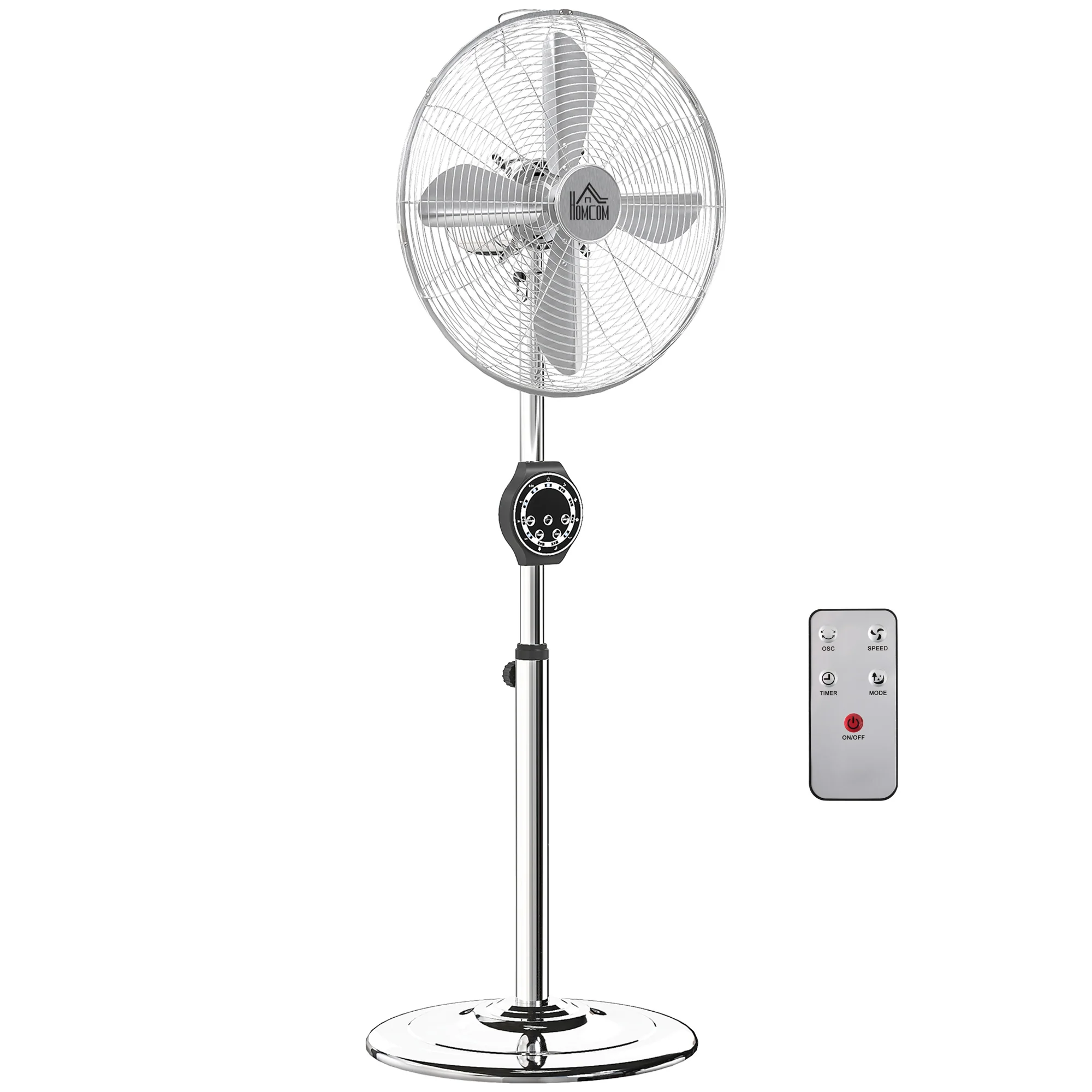 HOMCOM Metal Pedestal Fan With Oscillating, Adjustable Height, Timer