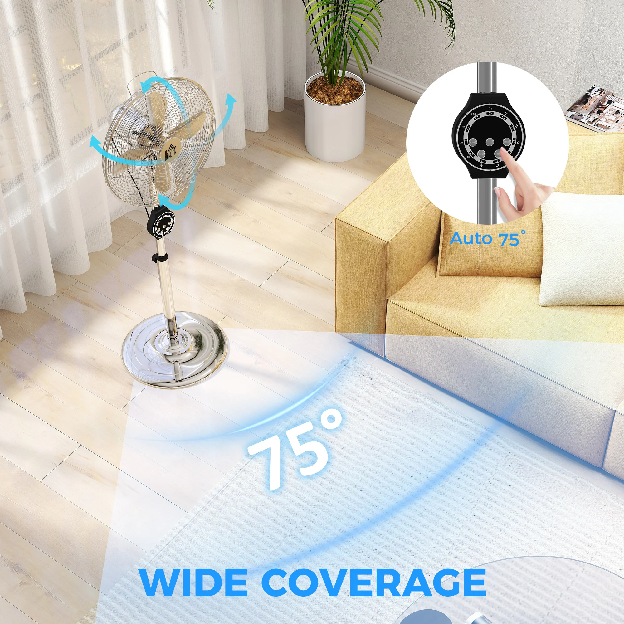 HOMCOM Metal Pedestal Fan With Oscillating, Adjustable Height, Timer - Image 3