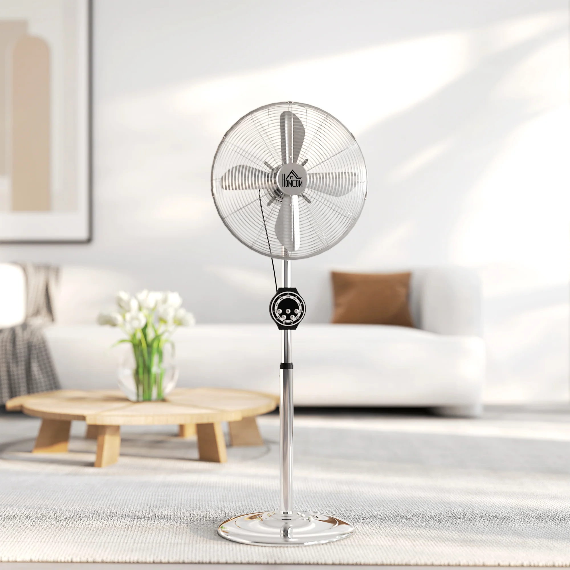 HOMCOM Metal Pedestal Fan With Oscillating, Adjustable Height, Timer - Image 9